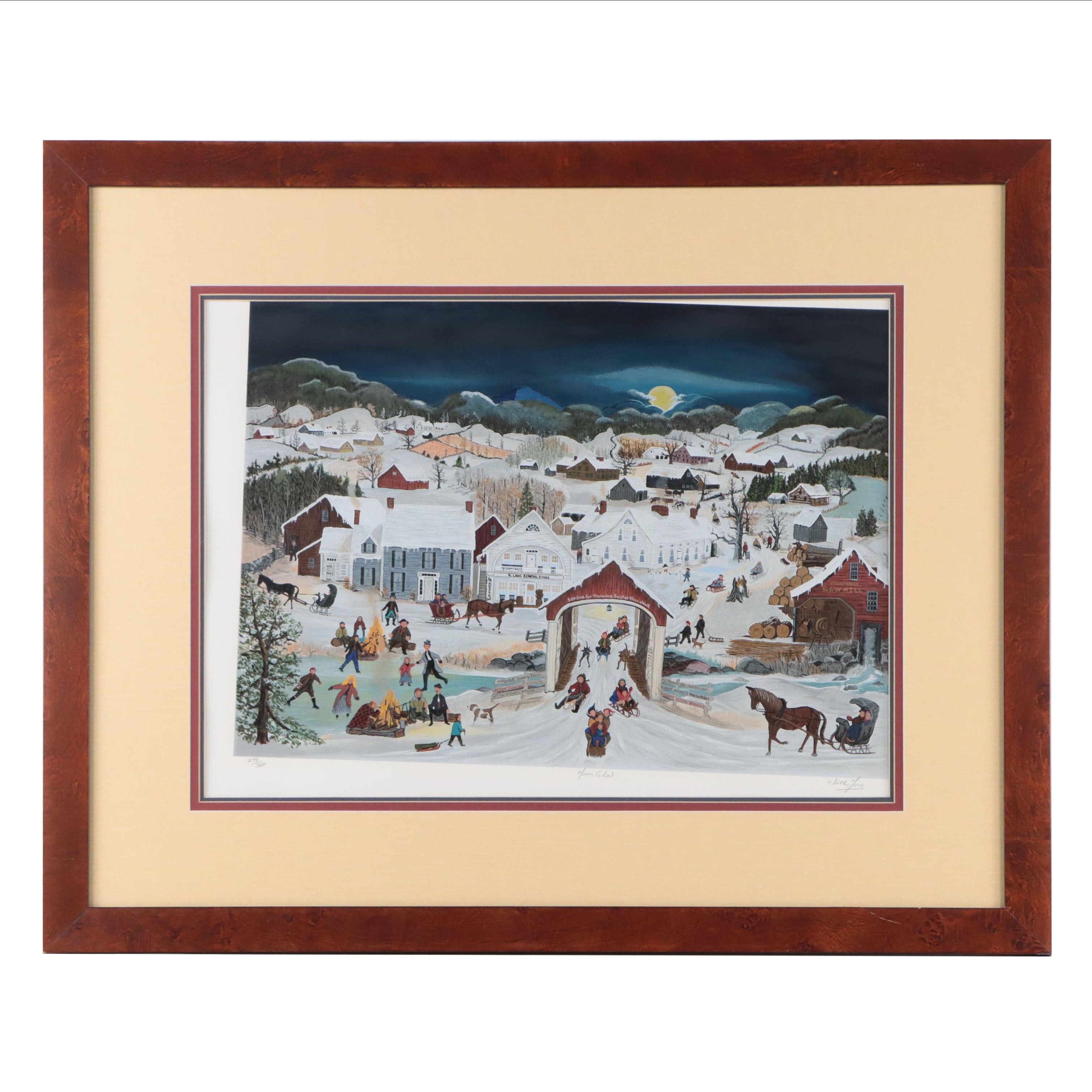 Will Moses Folk Art Serigraph "Moon Glow"