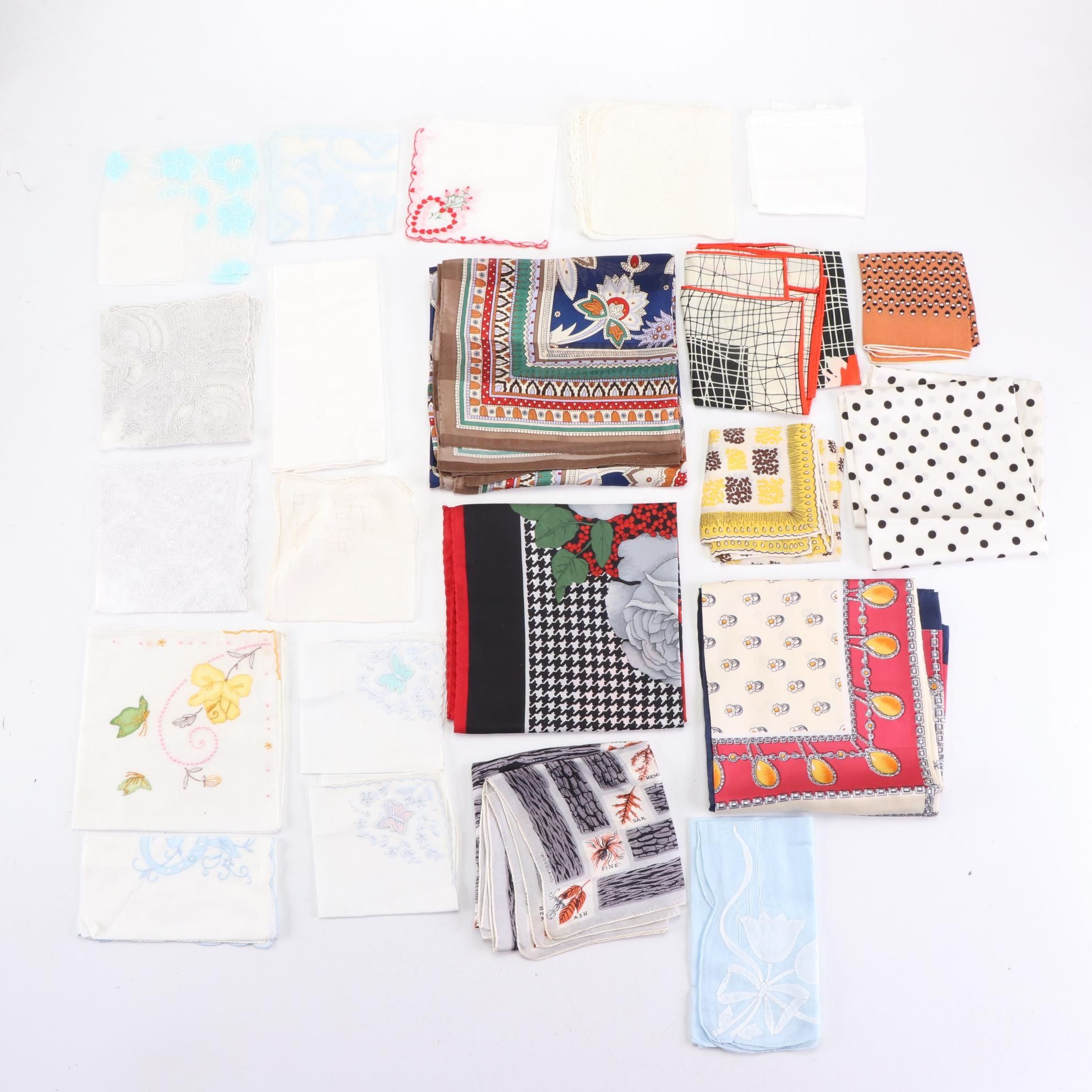 Assorted Handkerchiefs and Scarves by Ellen Tracy, Leonardi, and Others
