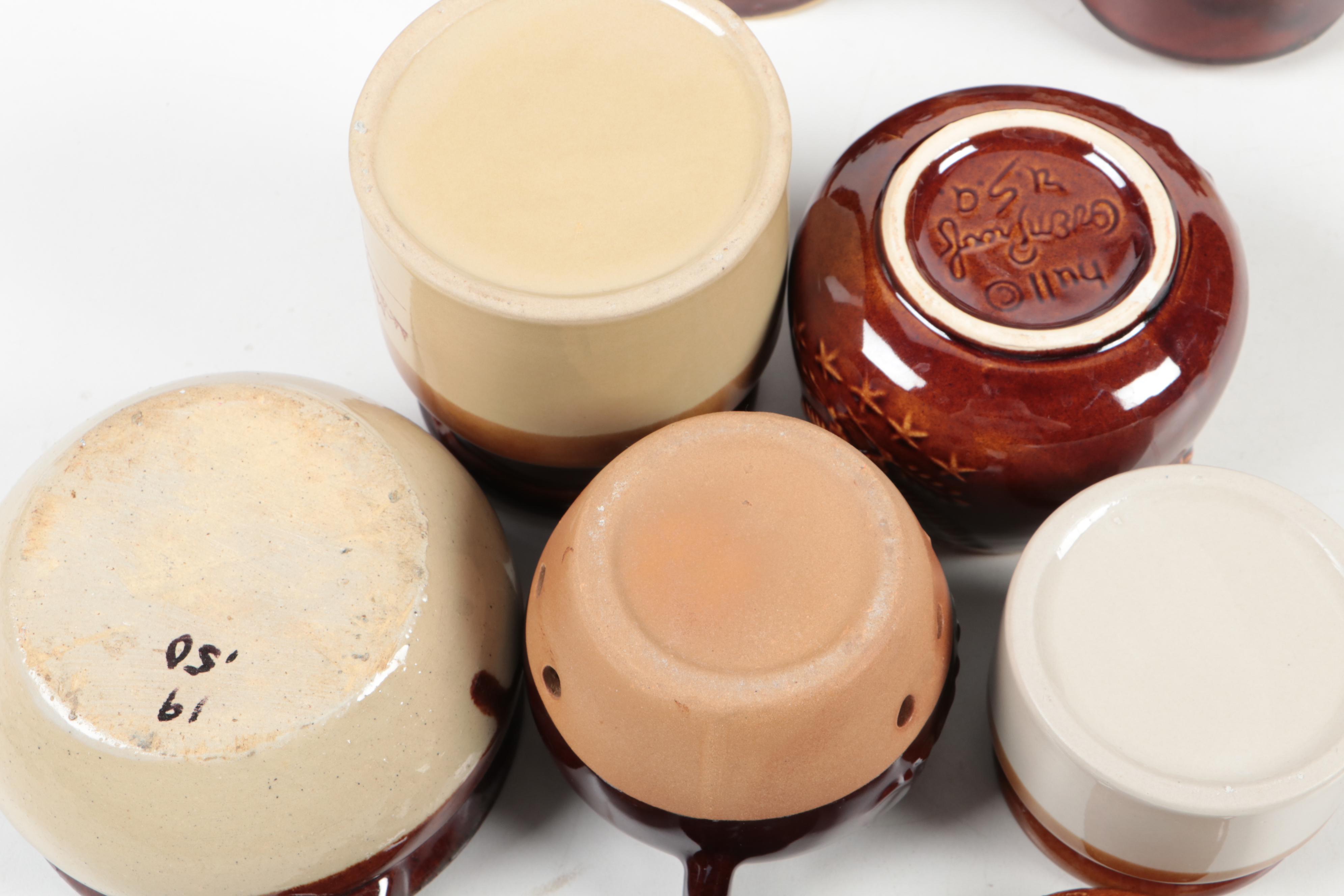 Hull and Other Two Tone and Brown Glazed Earthenware Crocks and Tableware