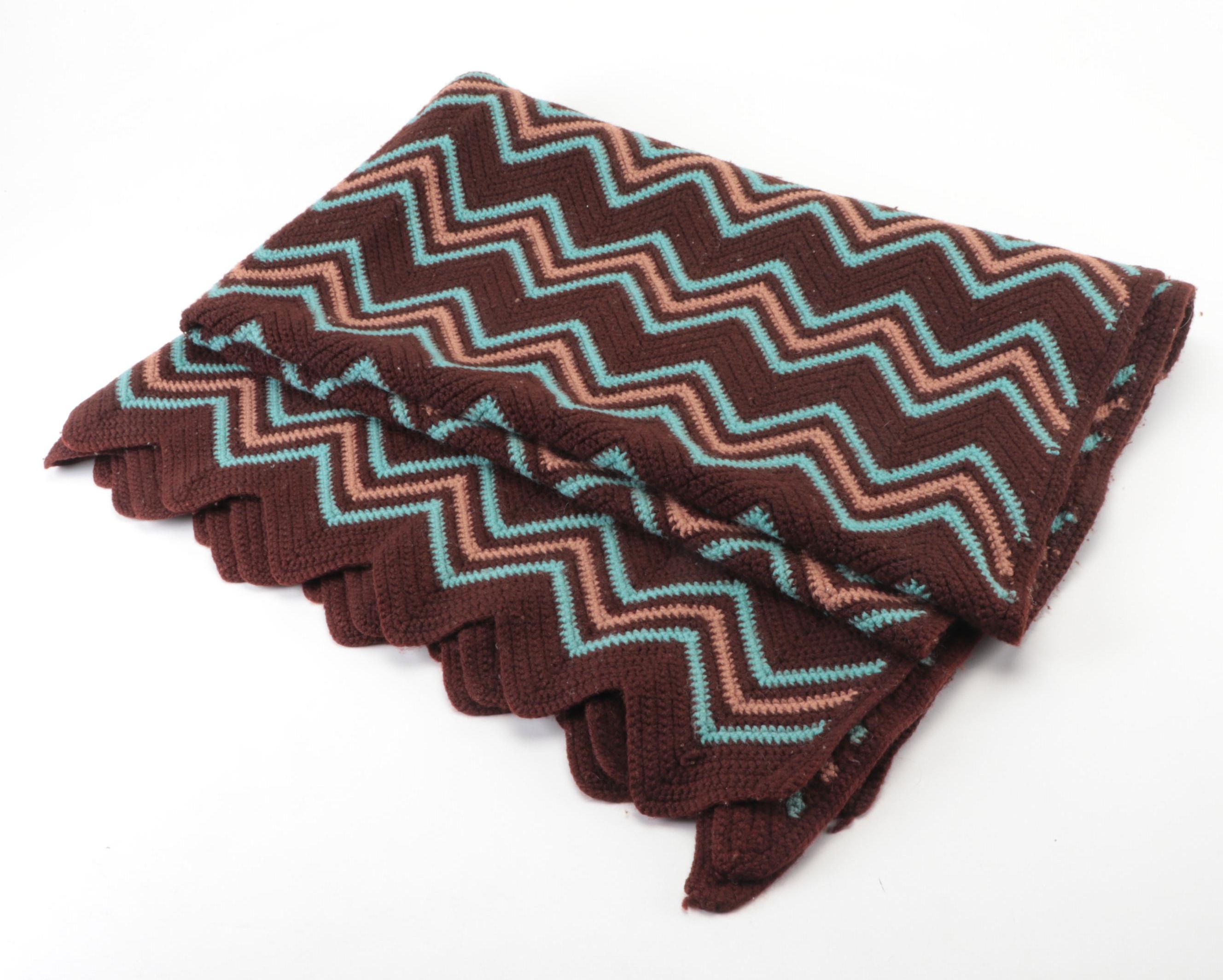 Handmade Crochet Chevron Pattern Afghan Throw