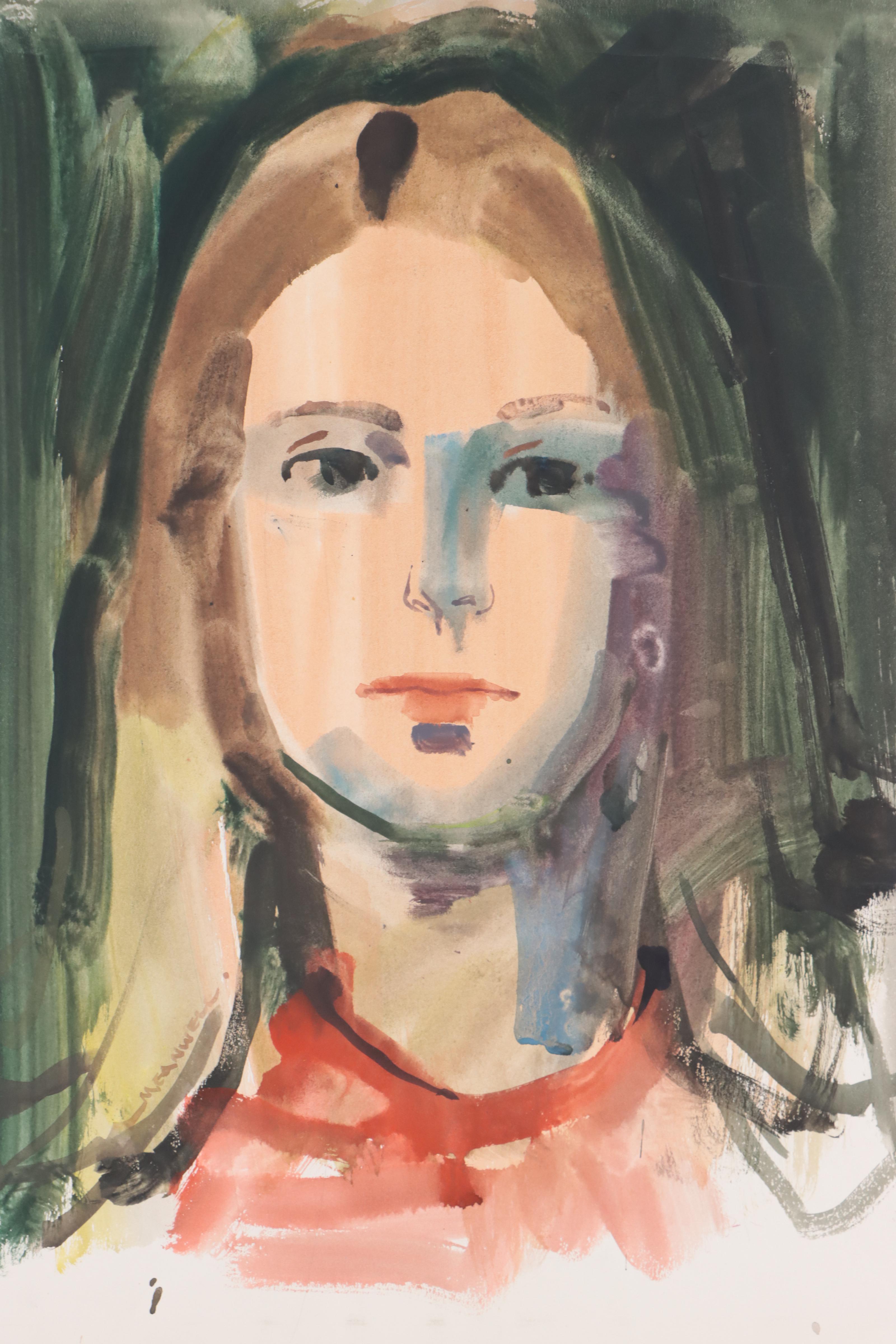Jack Meanwell Portrait of Young Woman Watercolor Painting