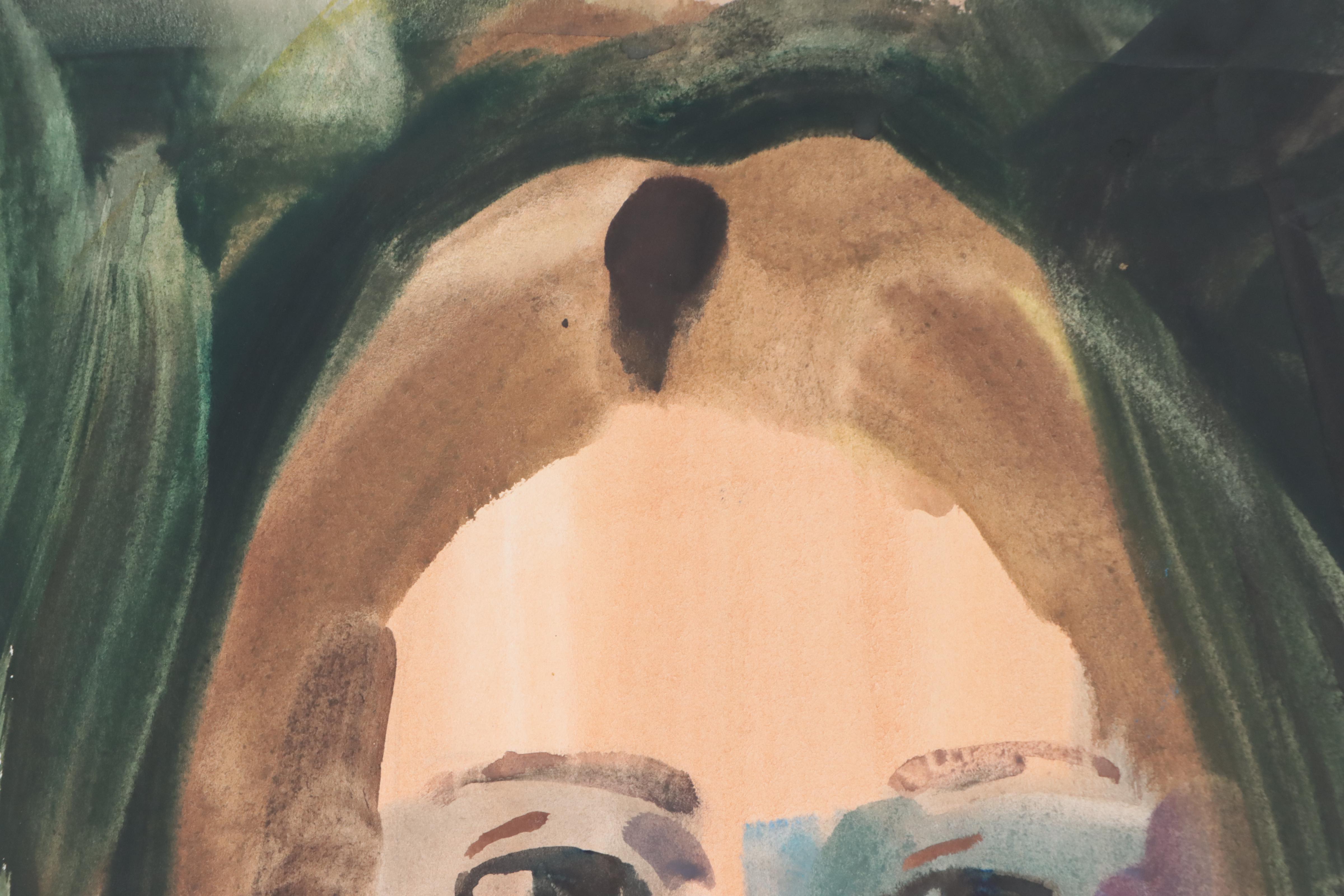 Jack Meanwell Portrait of Young Woman Watercolor Painting