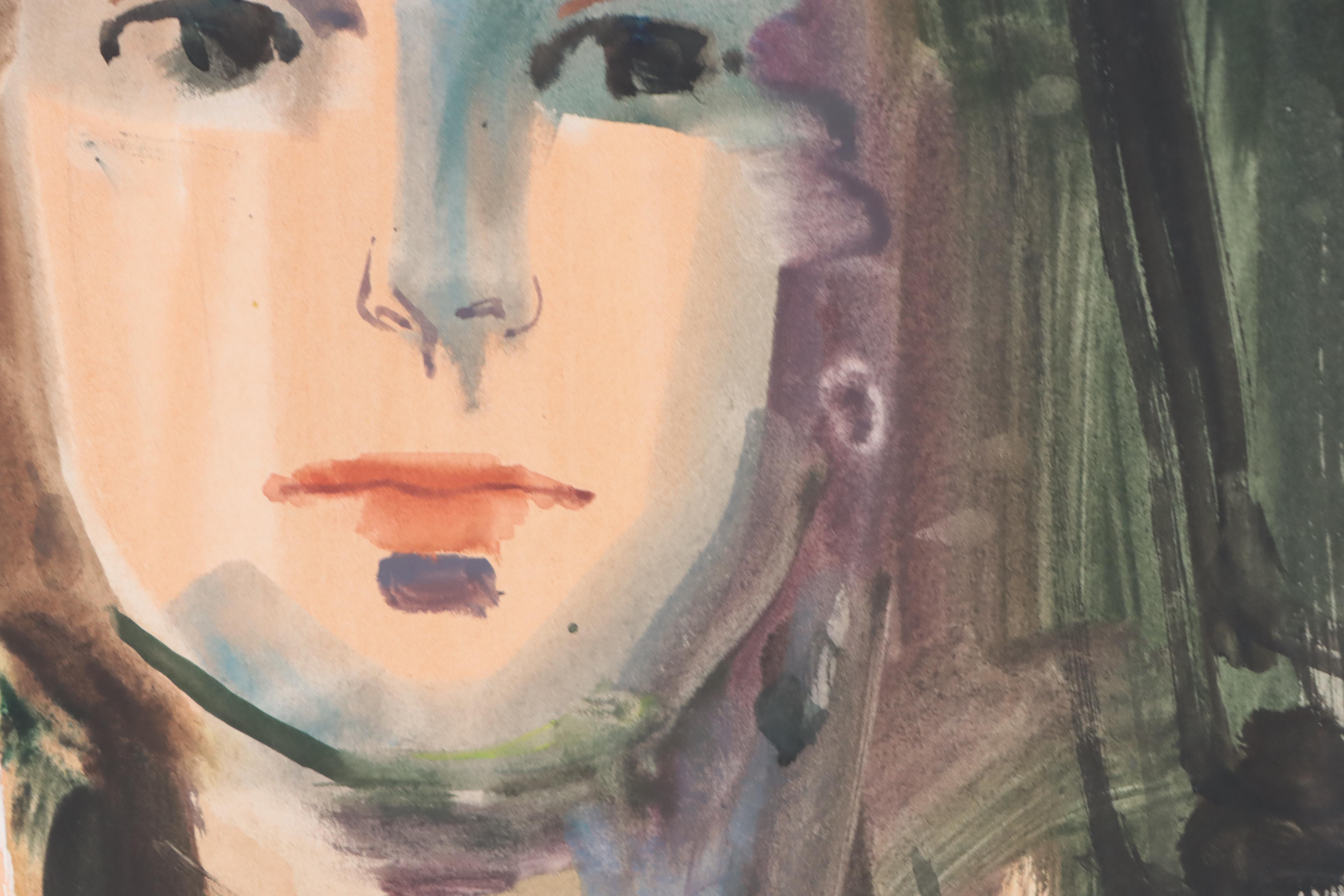 Jack Meanwell Portrait of Young Woman Watercolor Painting