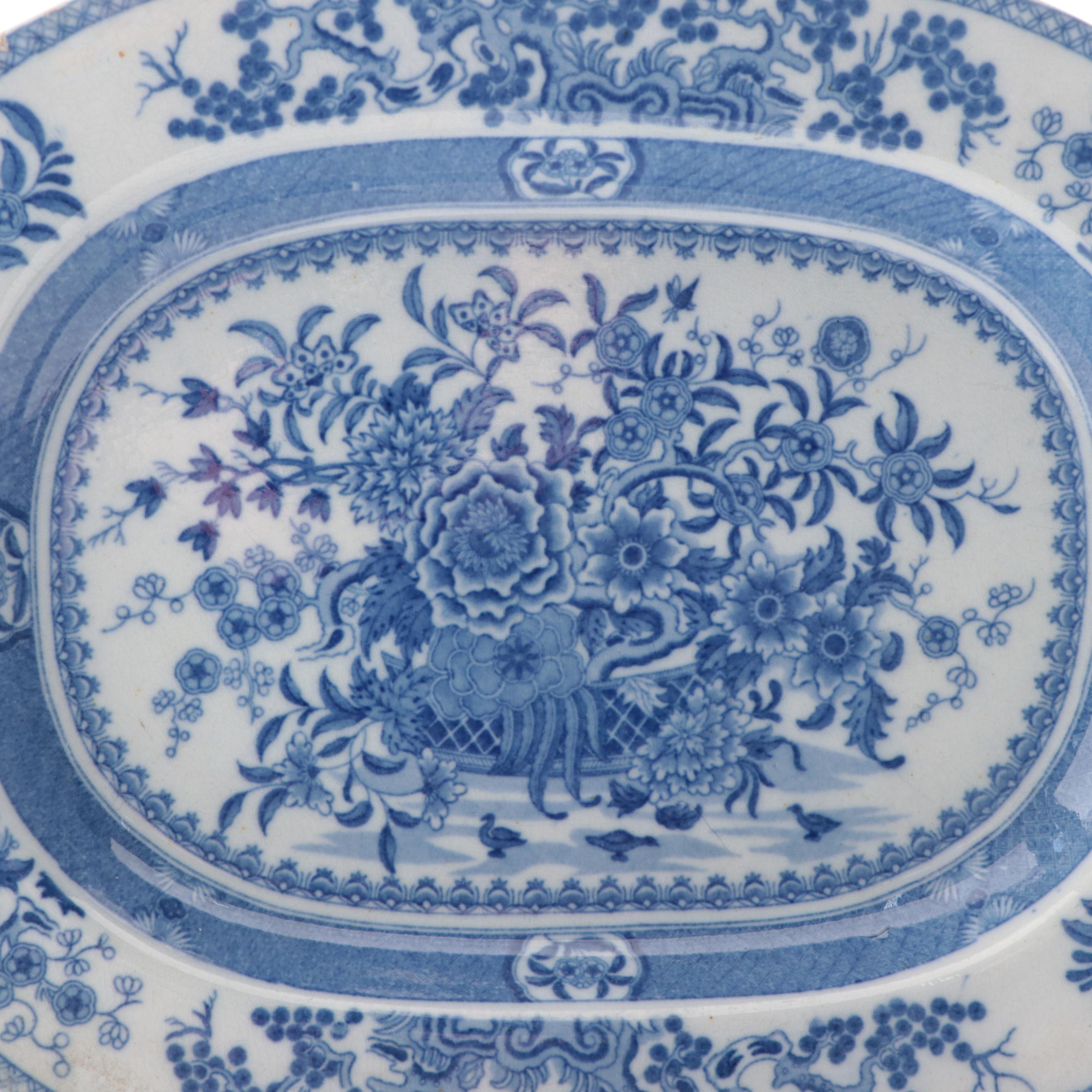 English Ironstone Blue and White Transferware Platter, Early to Mid 19th Century
