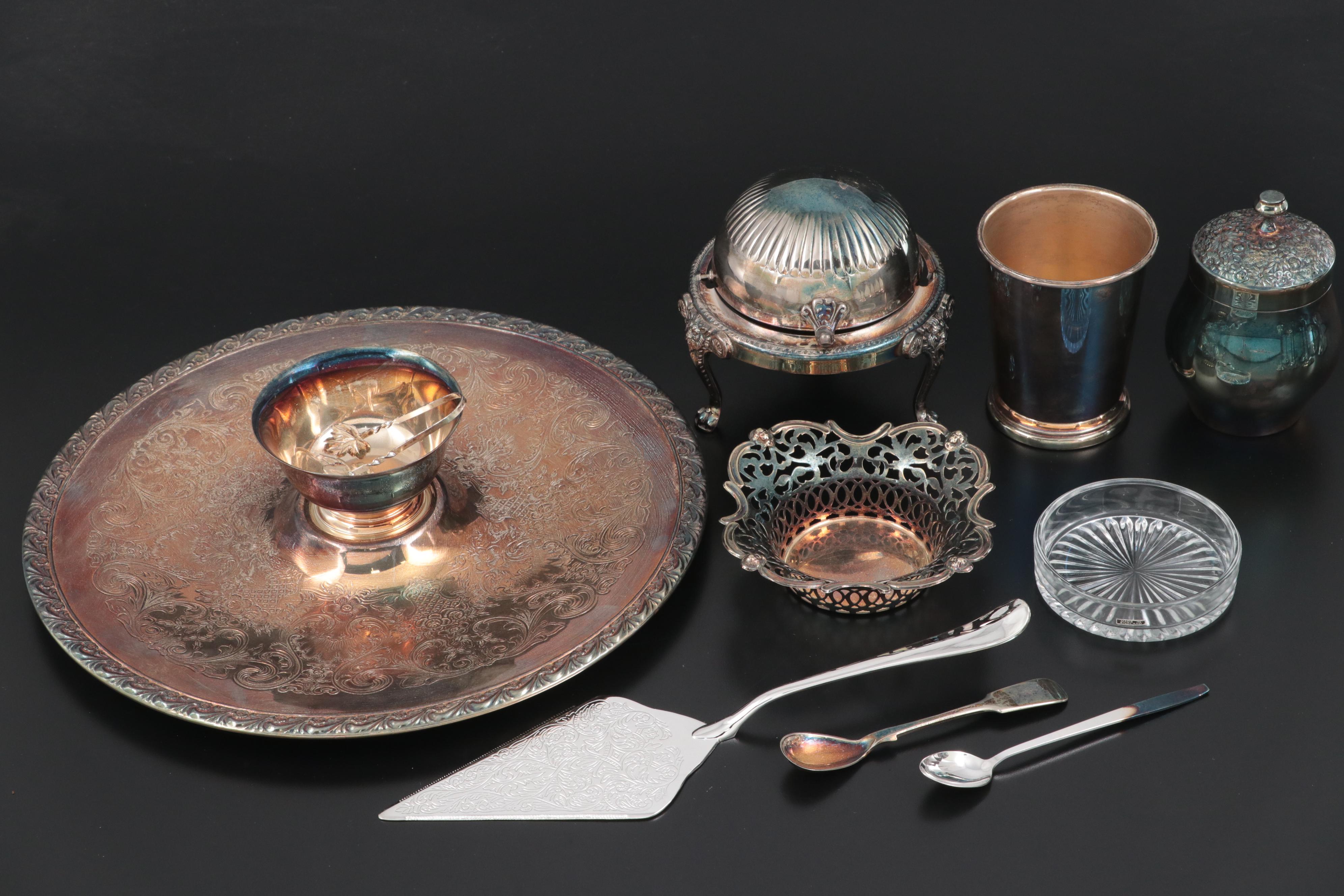 Wm Rogers with Other Silver Plate Tableware and Sterling Sugar Tongs