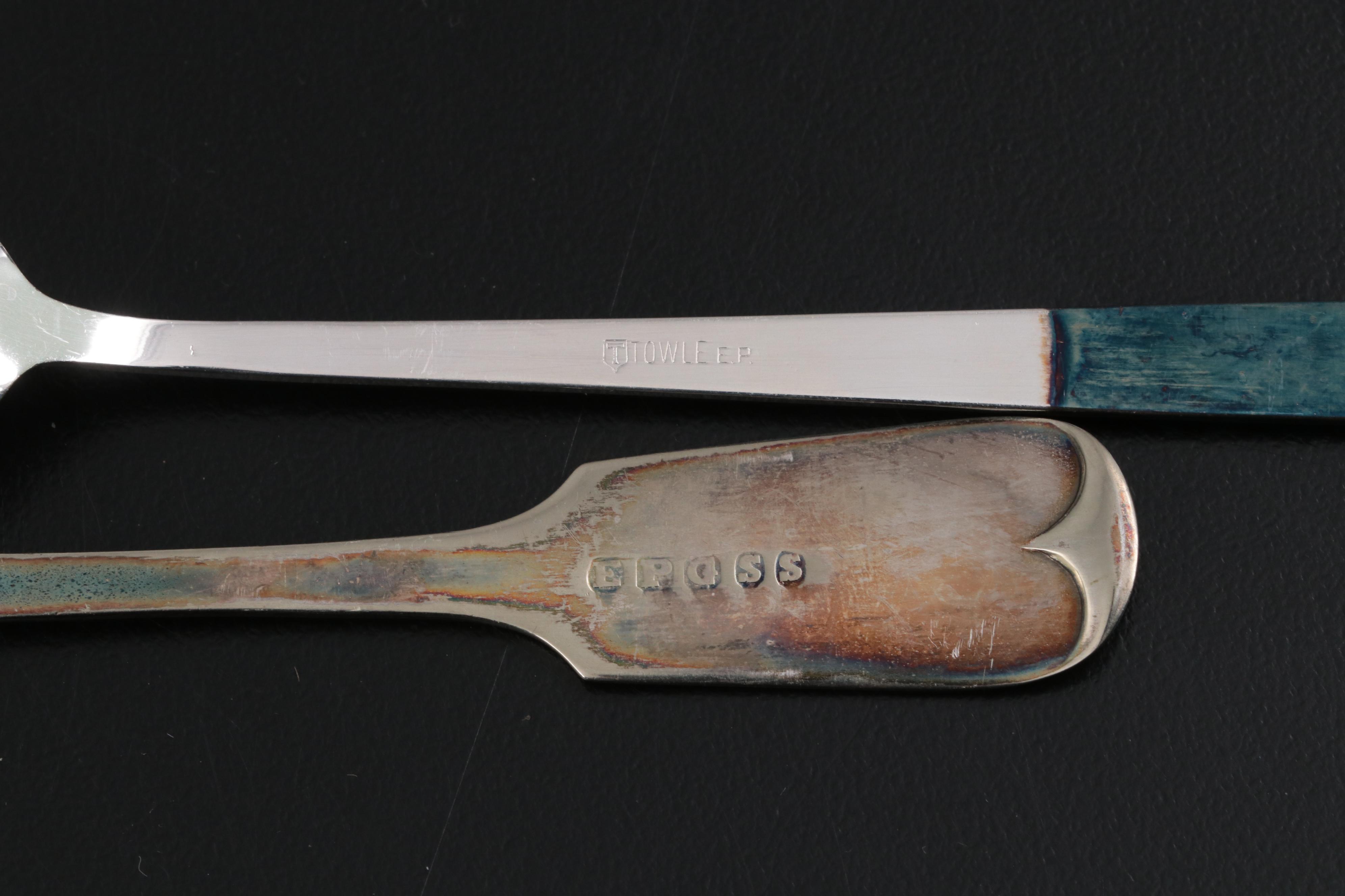 Wm Rogers with Other Silver Plate Tableware and Sterling Sugar Tongs