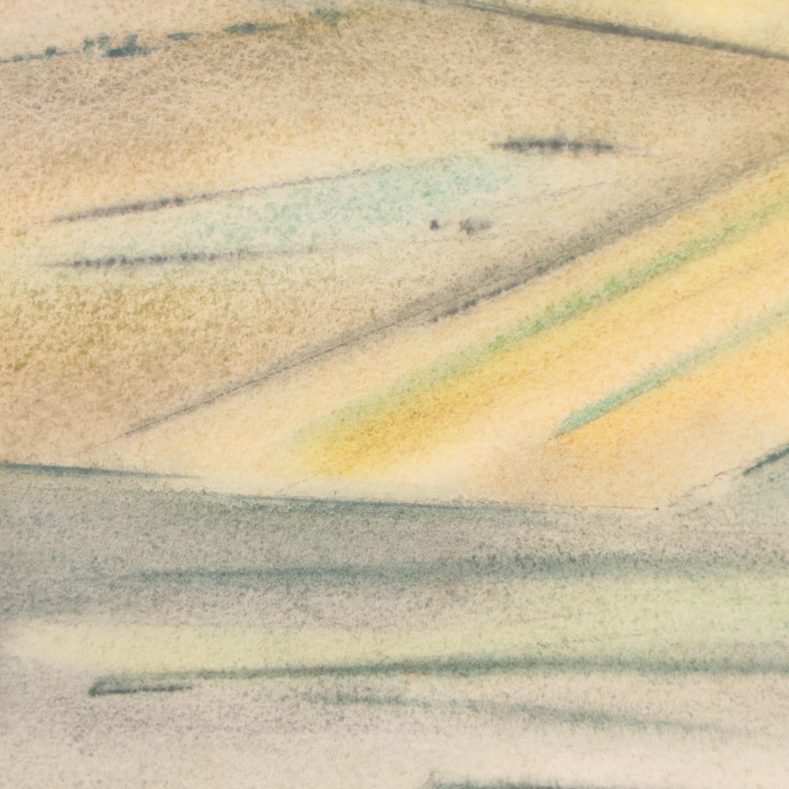 Yngve H. Olsen Modernist Watercolor Painting of Landscape, Mid-20th Century