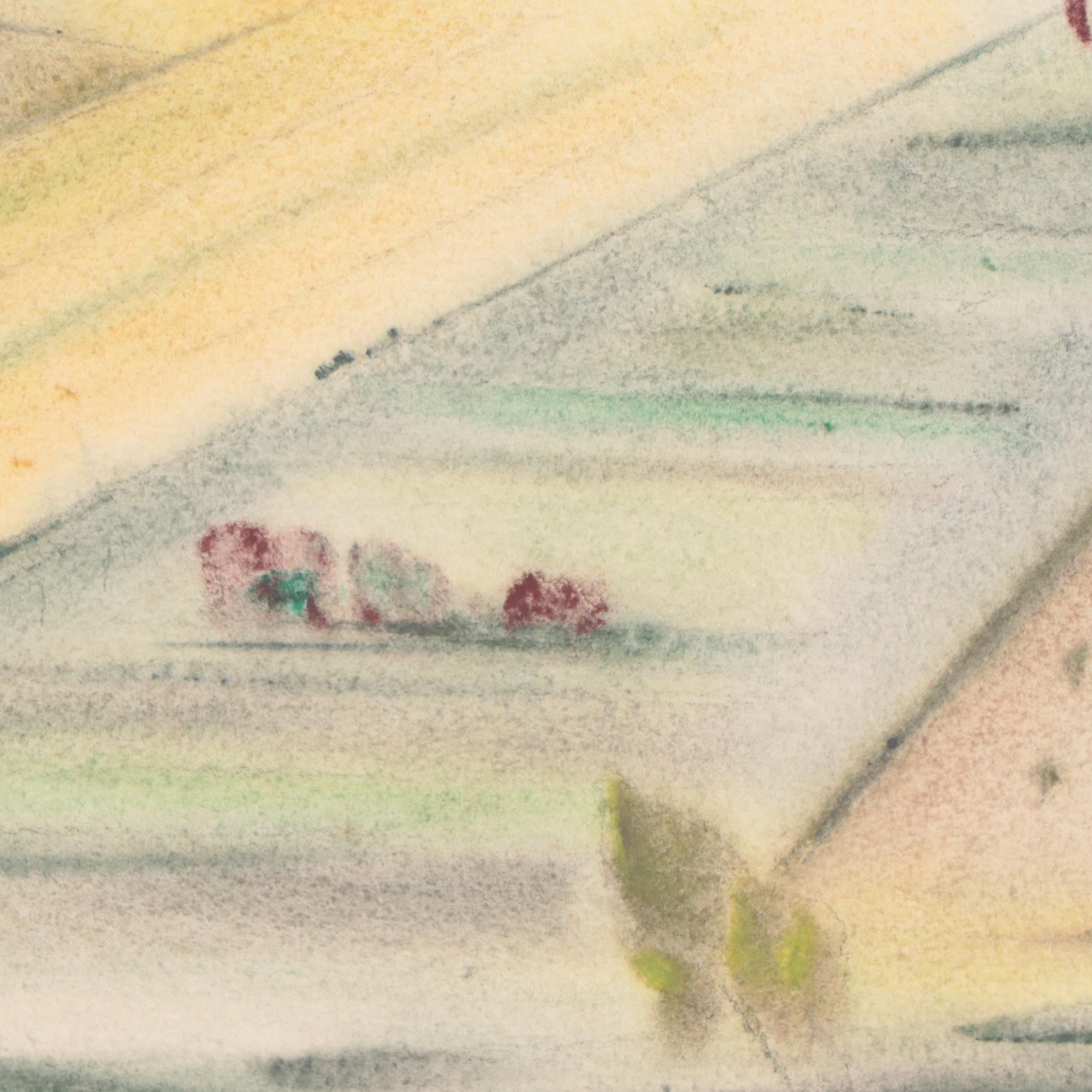 Yngve H. Olsen Modernist Watercolor Painting of Landscape, Mid-20th Century