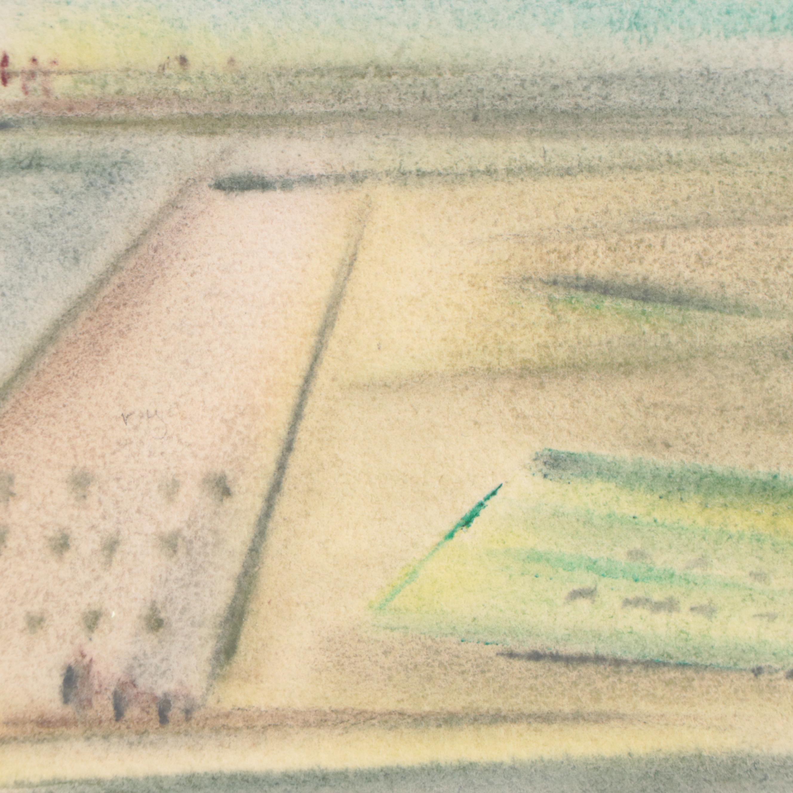 Yngve H. Olsen Modernist Watercolor Painting of Landscape, Mid-20th Century