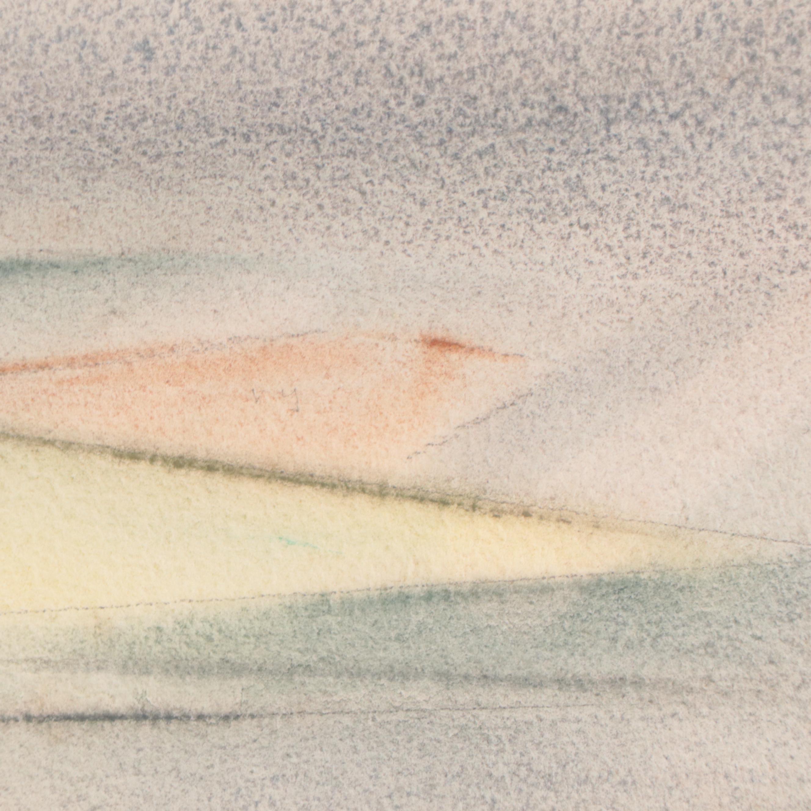 Yngve H. Olsen Modernist Watercolor Painting of Landscape, Mid-20th Century