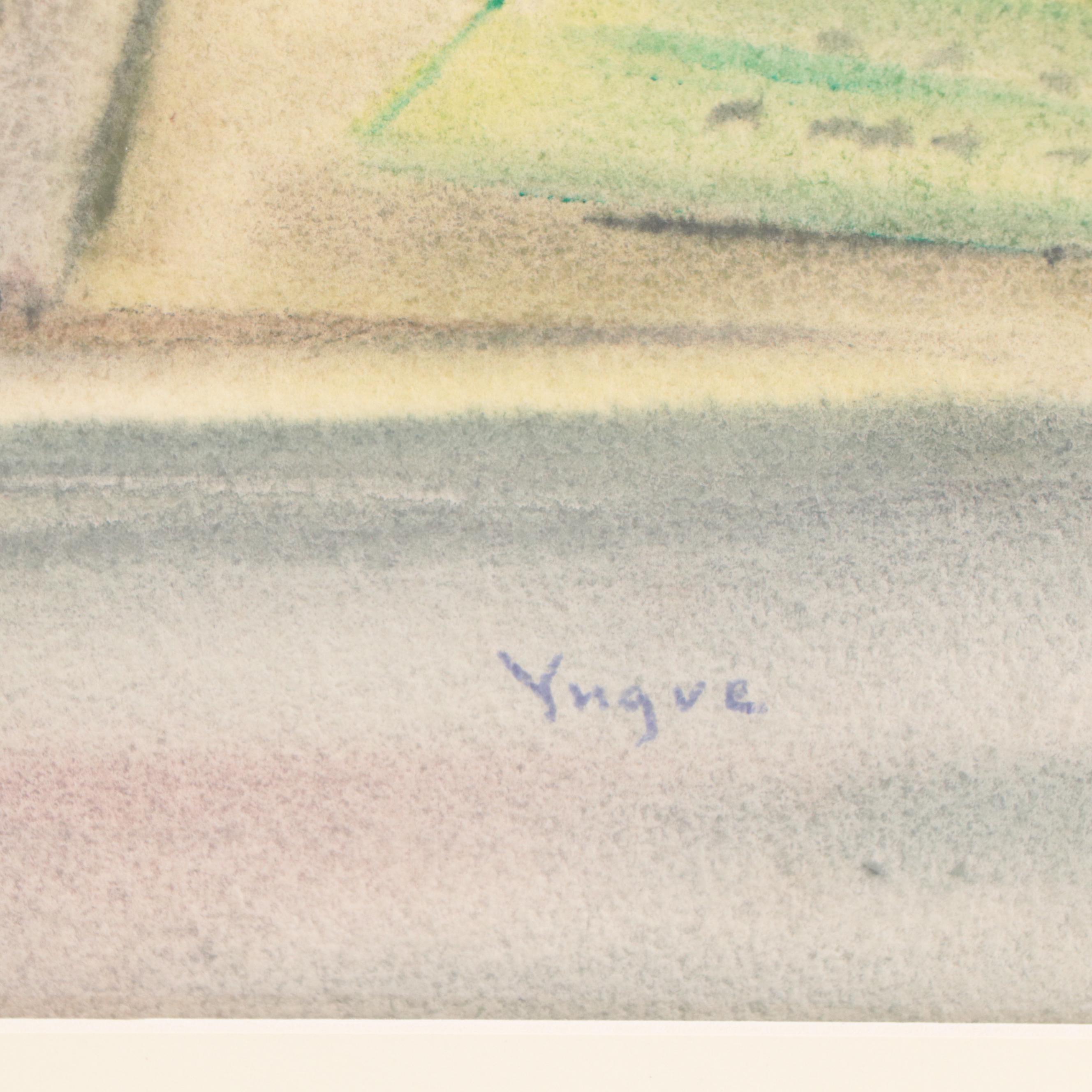 Yngve H. Olsen Modernist Watercolor Painting of Landscape, Mid-20th Century