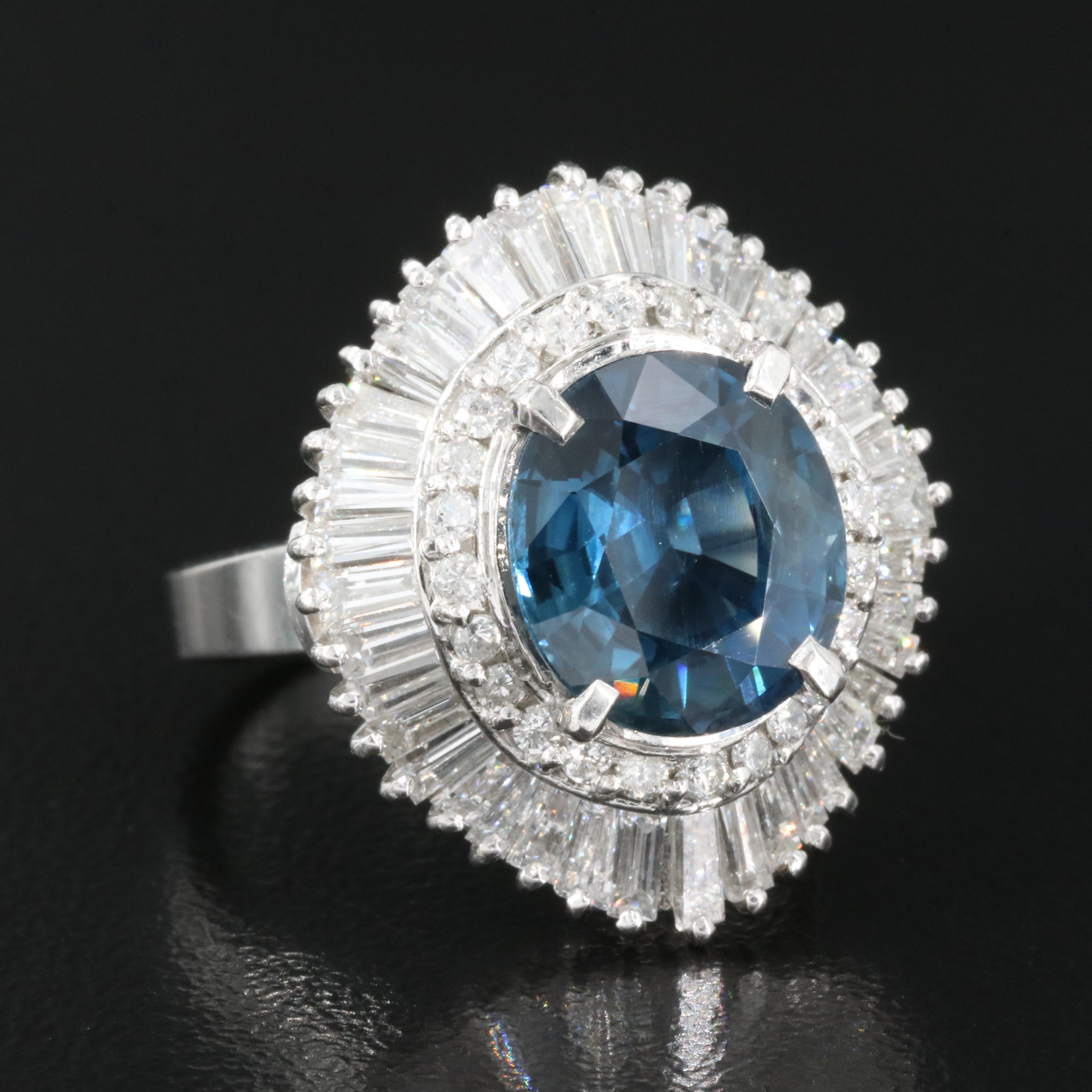 Platinum 5.21 CT Unheated Sapphire and 2.17 CTW Diamond Ring with GIA Report