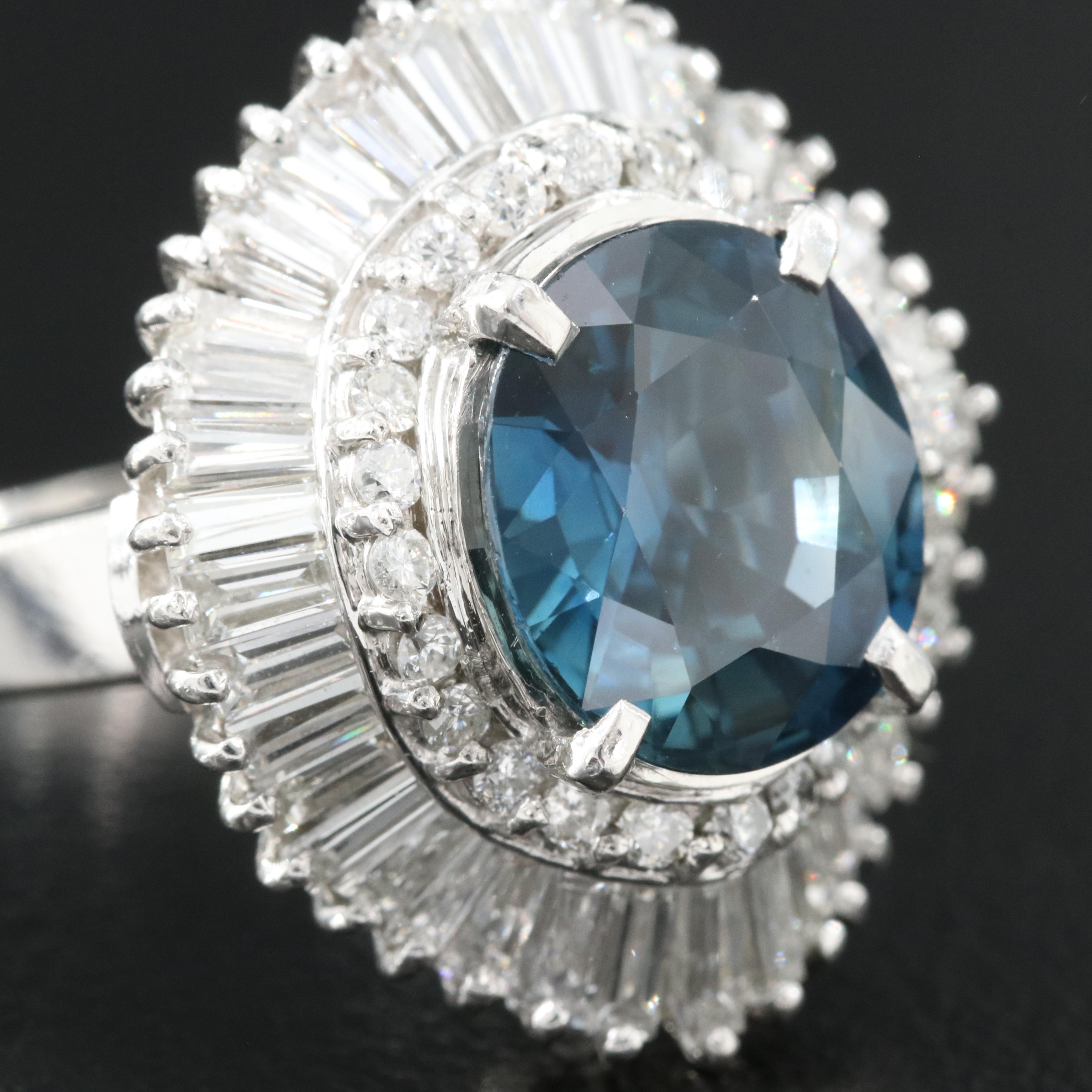 Platinum 5.21 CT Unheated Sapphire and 2.17 CTW Diamond Ring with GIA Report