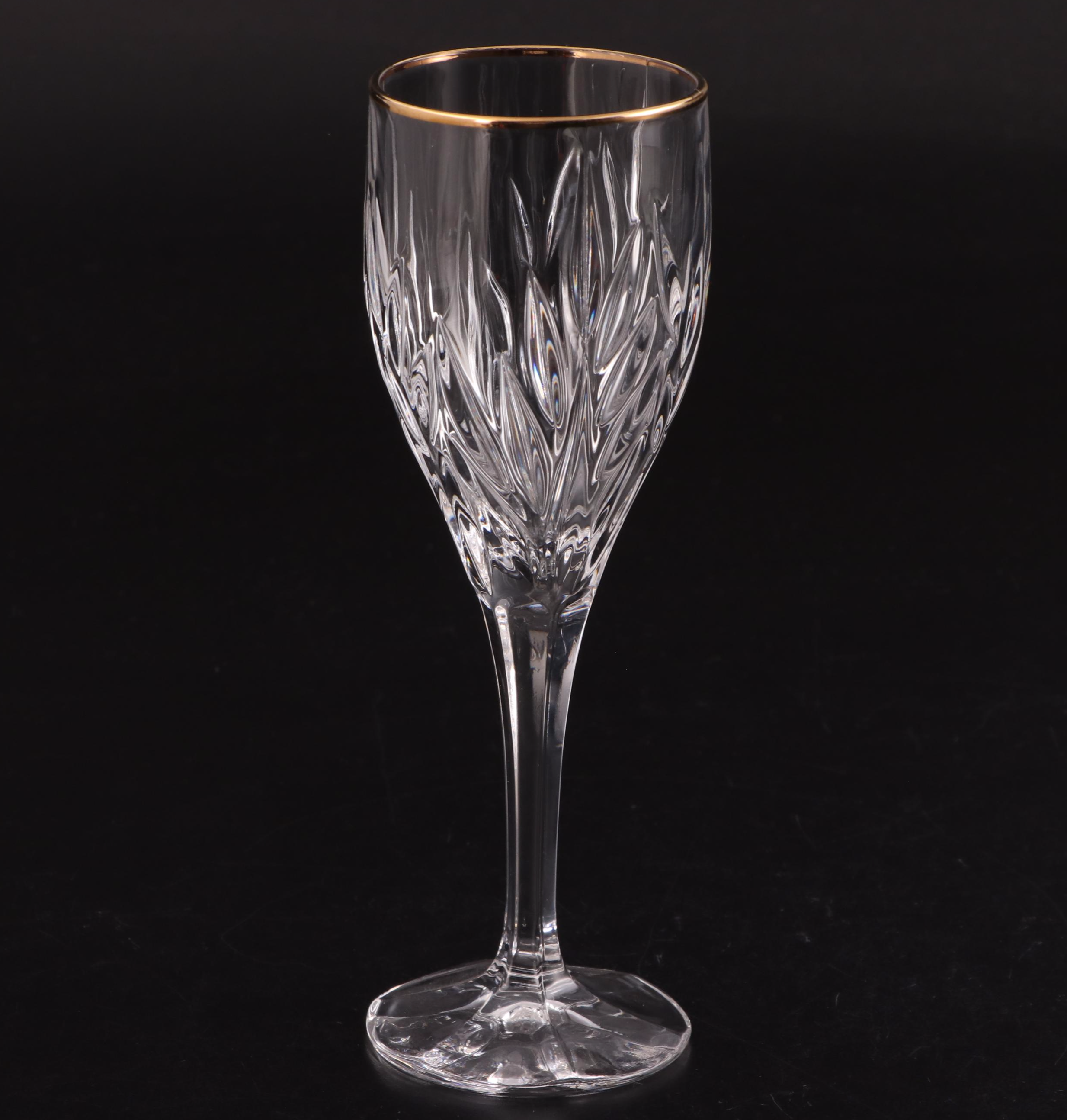 Gorham "Star Blossom Gold" Gilt Rimmed Crystal Wine Glasses, 1994-2003