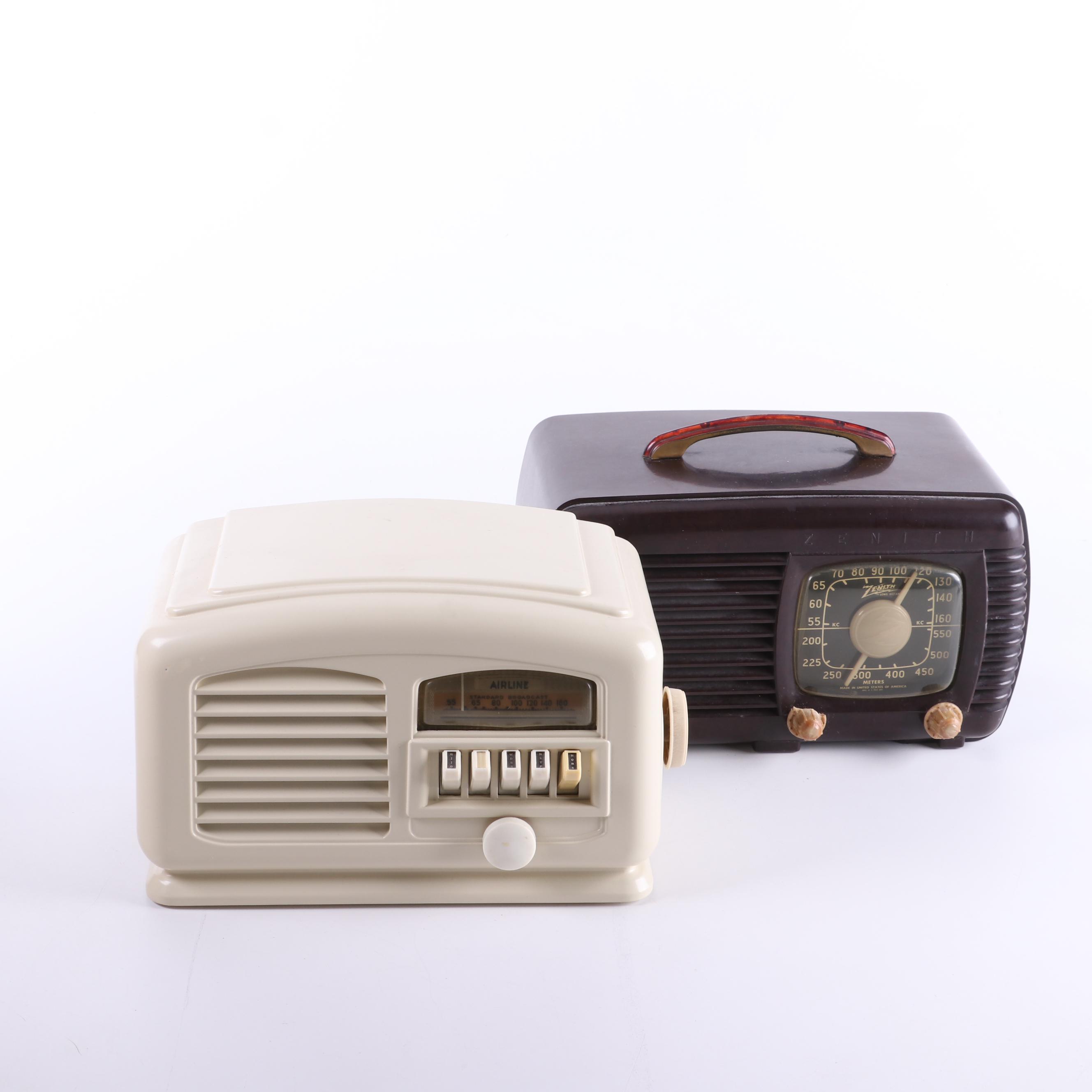 Zenith and Airline Bakelite and Plastic Table Top Radios, Early to Mid-20th C