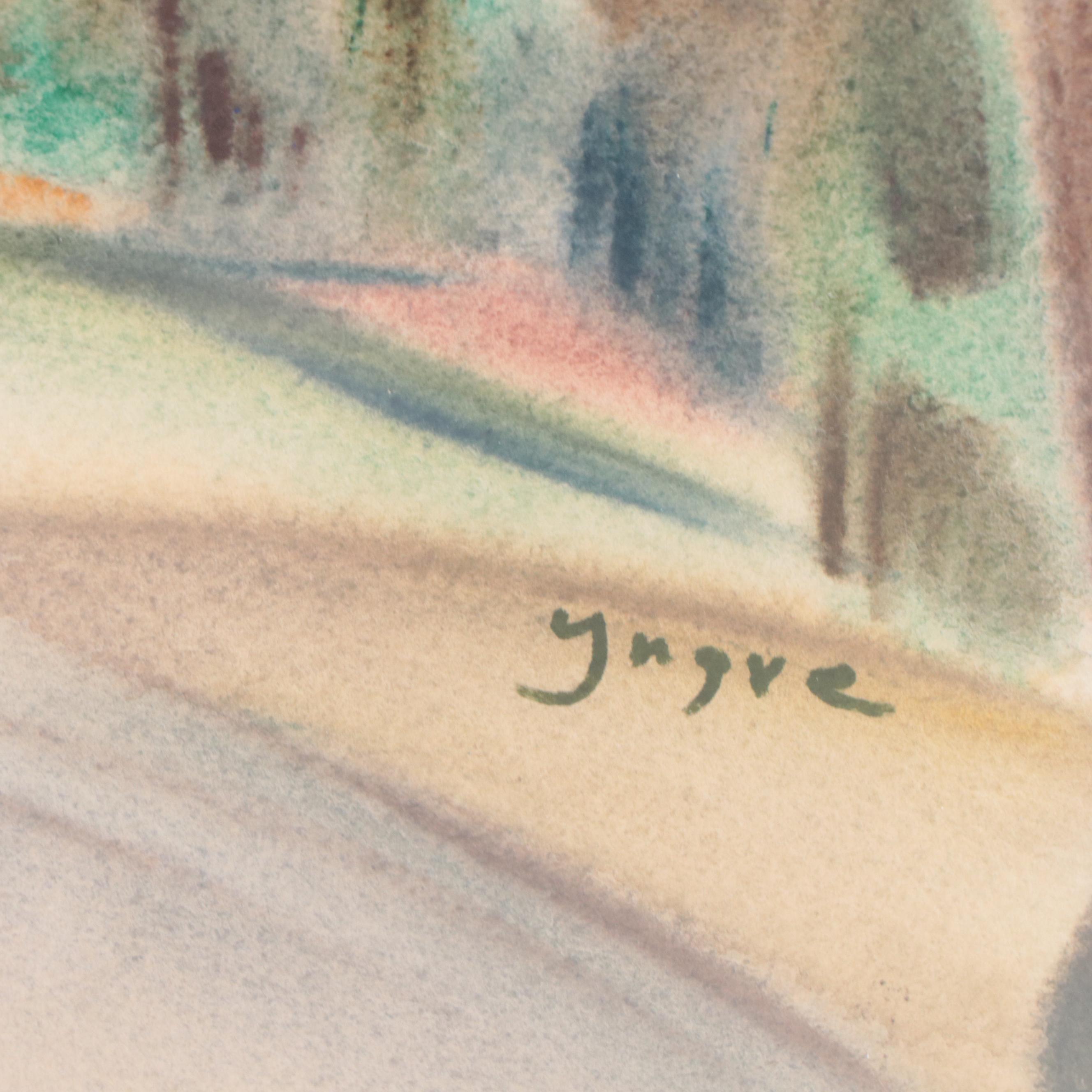 Yngve H. Olsen Modernist Watercolor Painting of Landscape, Mid-20th Century