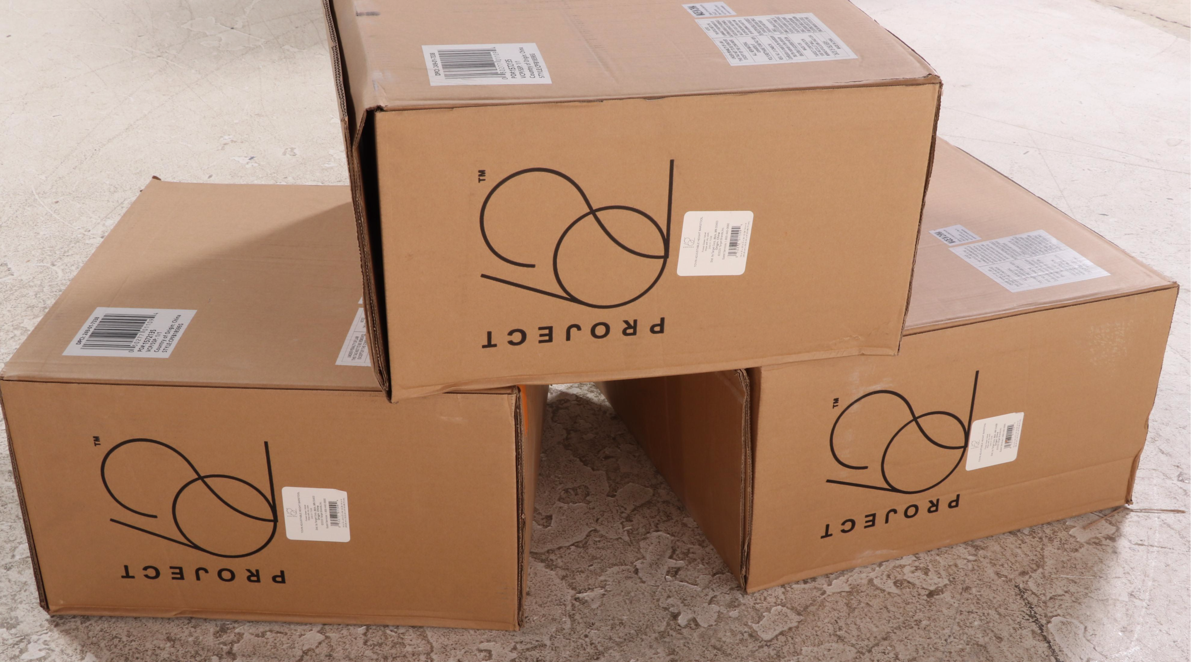 Three Project 62 Tovin Adjustable Height Barstools in Forest Green Velvet