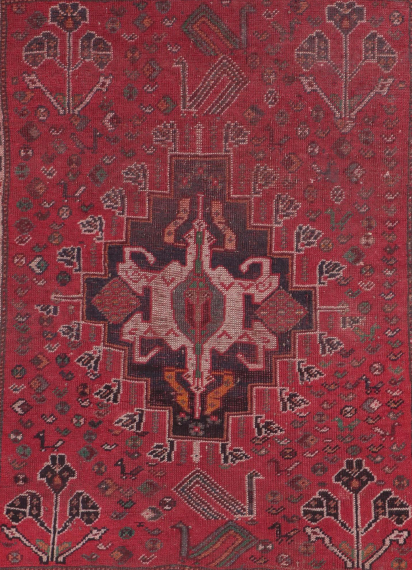 4' x 6 Hand-Knotted Persian Khamseh Chicken Style Area Rug