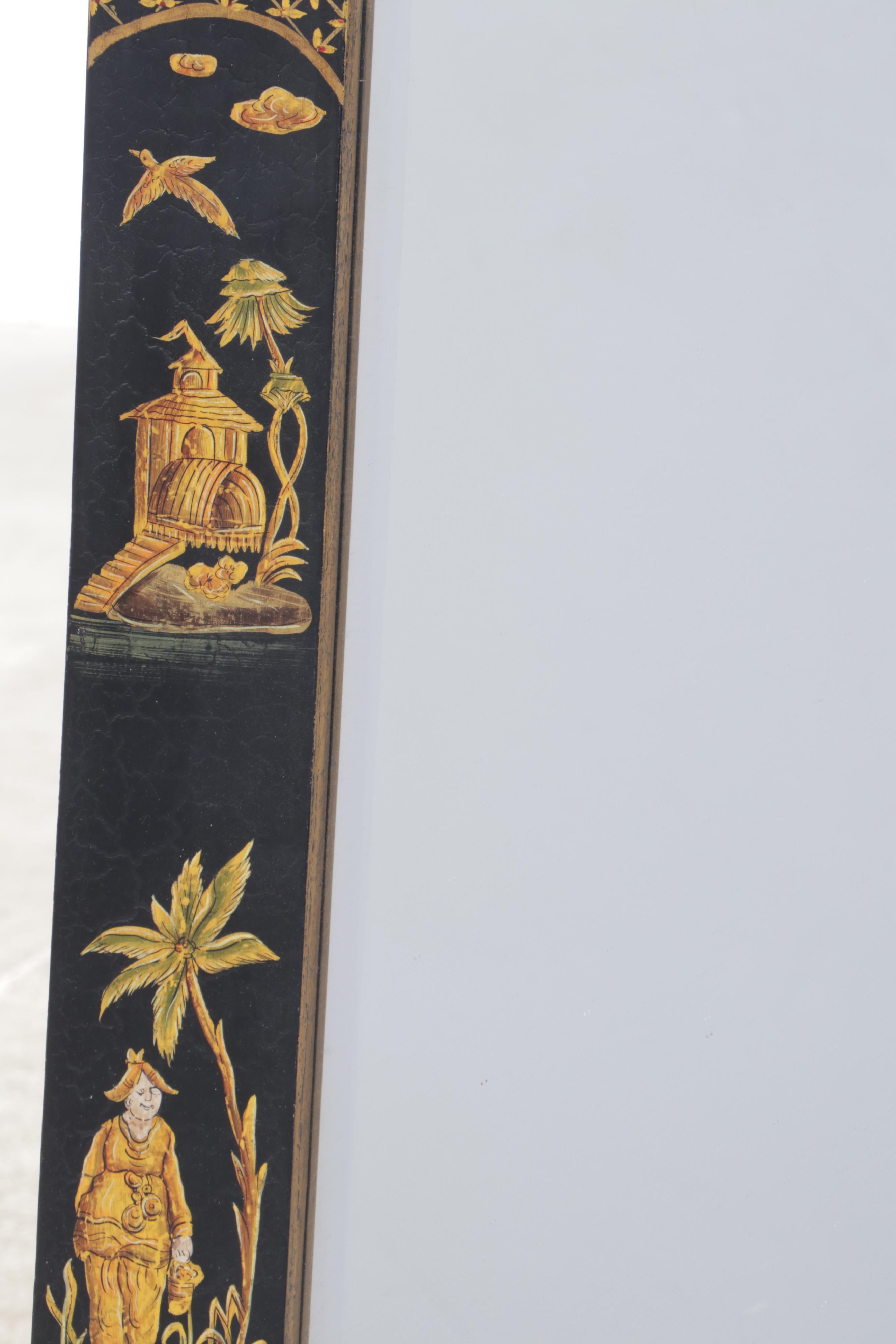 Ebonized, Parcel-Gilt, and Chinoiserie-Decorated Mirror