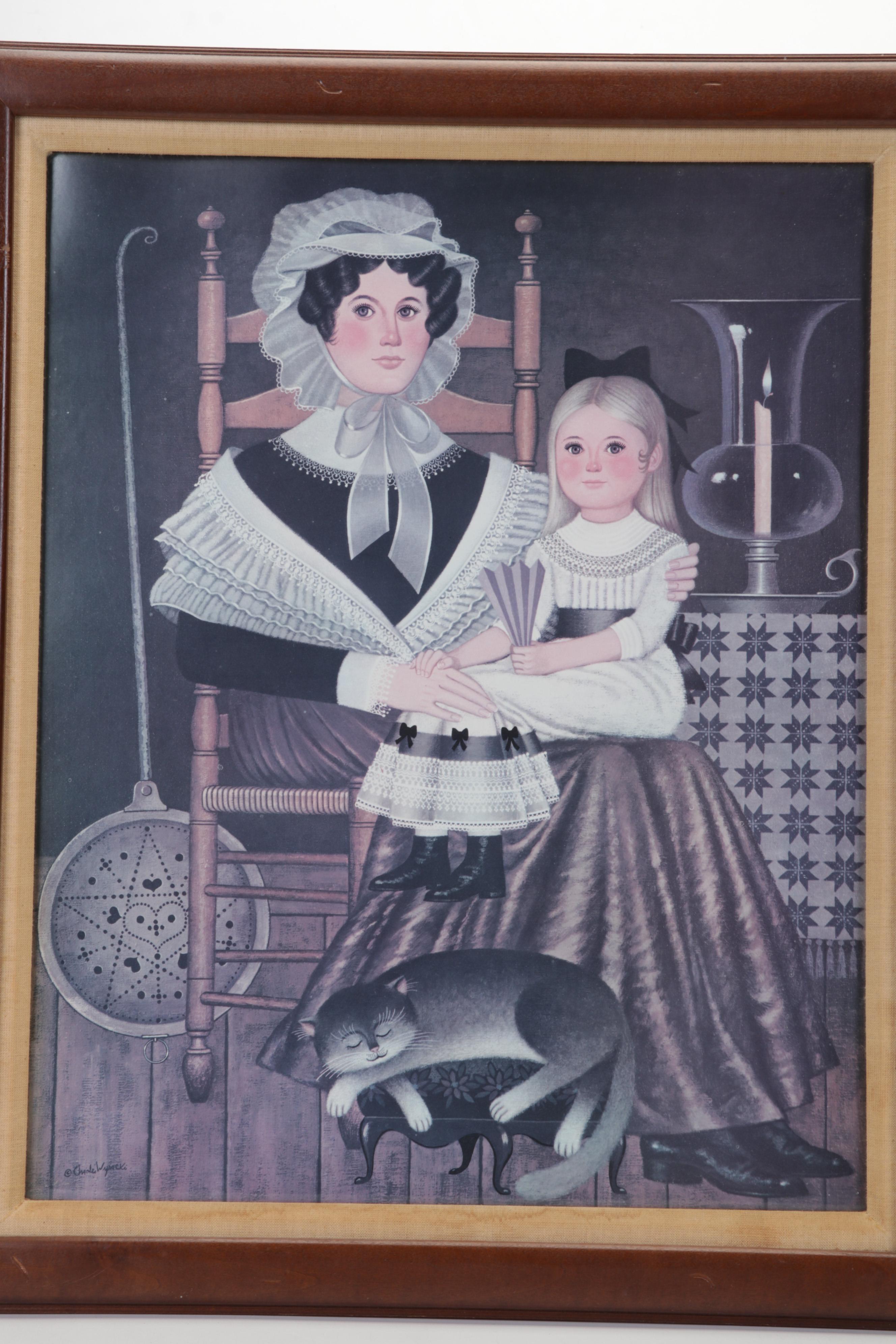 Family Portrait Folk Art Offset Lithographs After Charles Wysocki, Circa 1985