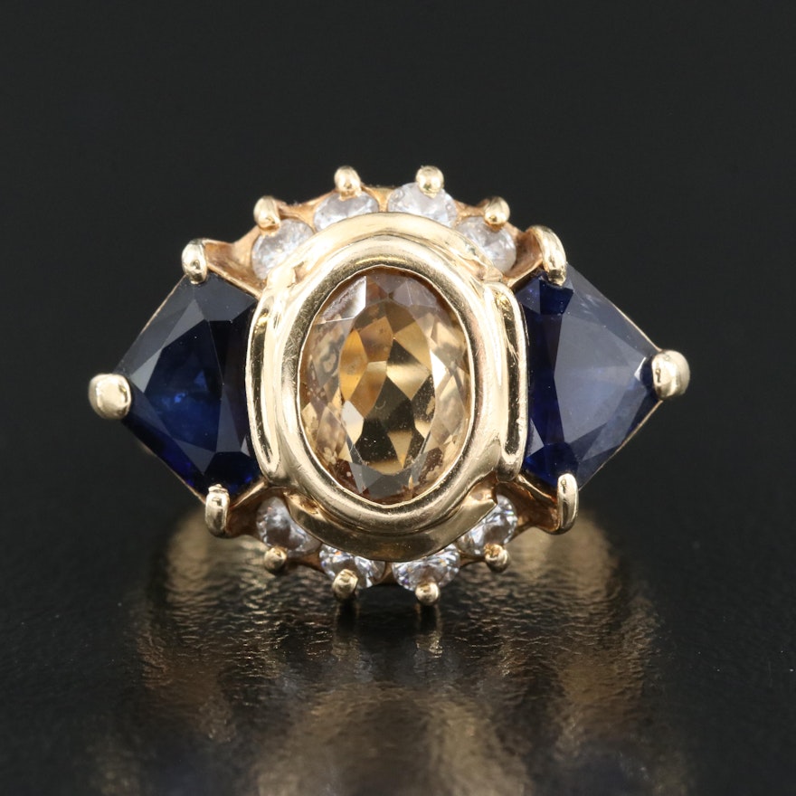 14K Topaz, 4.00 CTW Sapphire and Diamond Ring