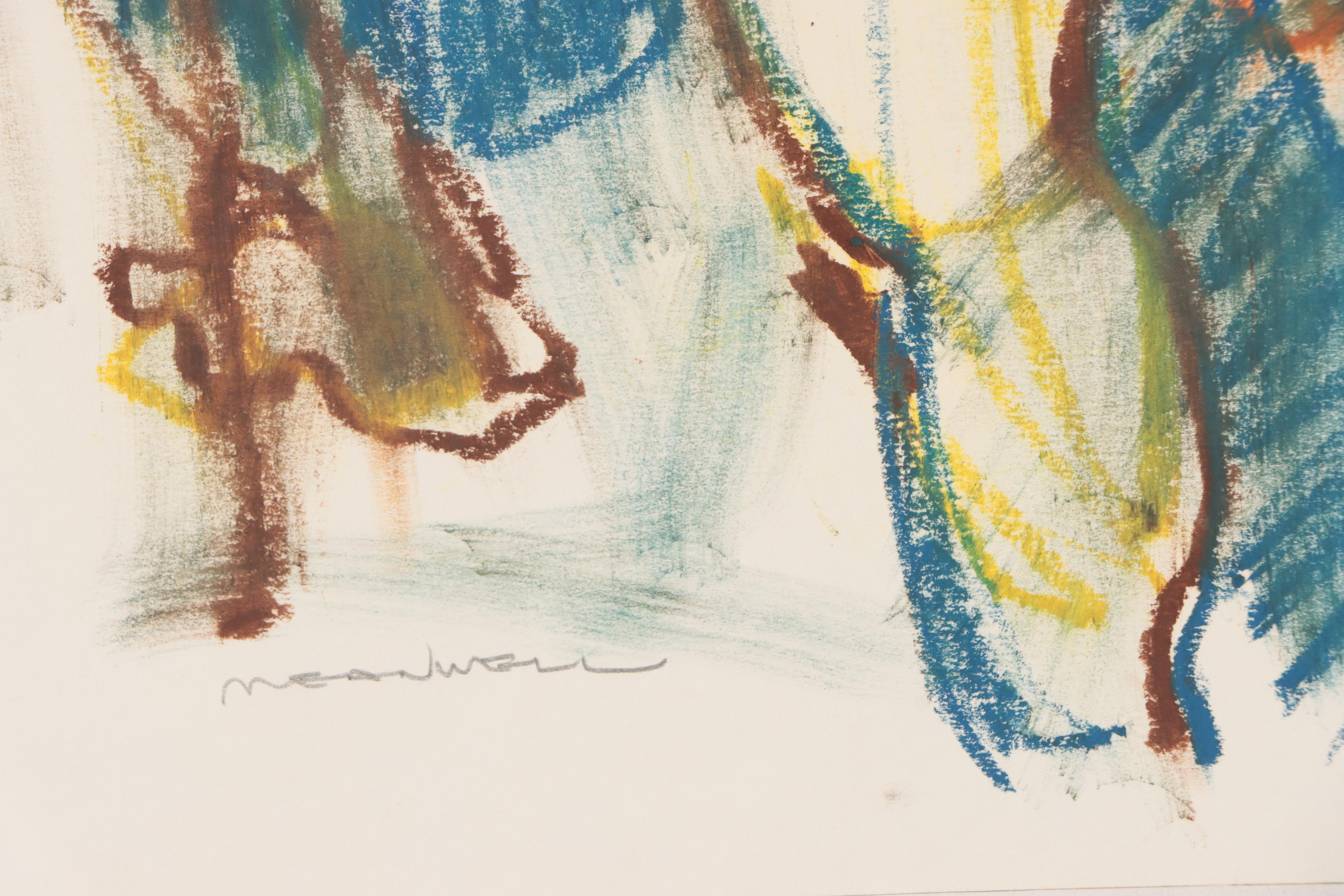 Jack Meanwell Abstract Figural Oil Pastel Drawing