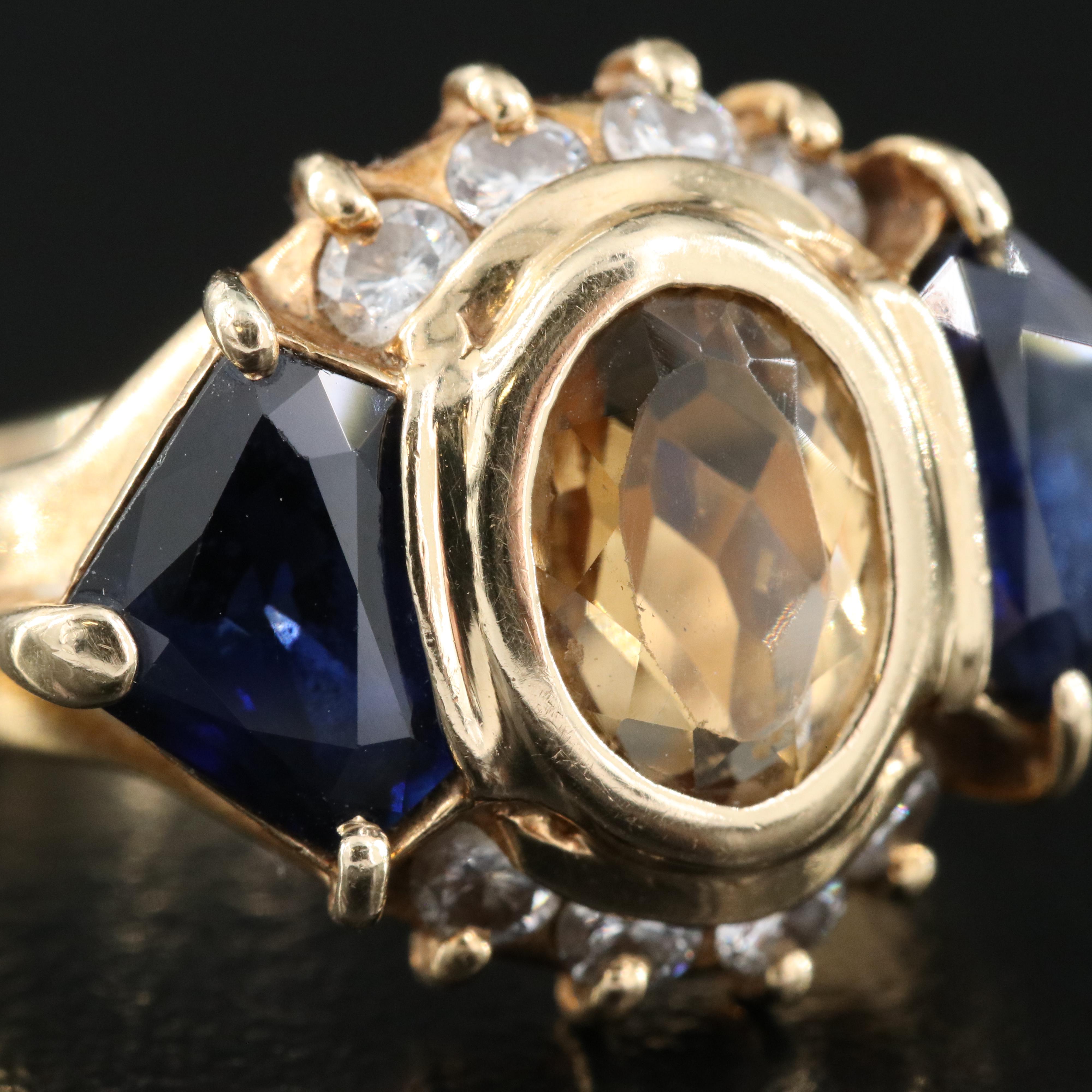 14K Topaz, 4.00 CTW Sapphire and Diamond Ring