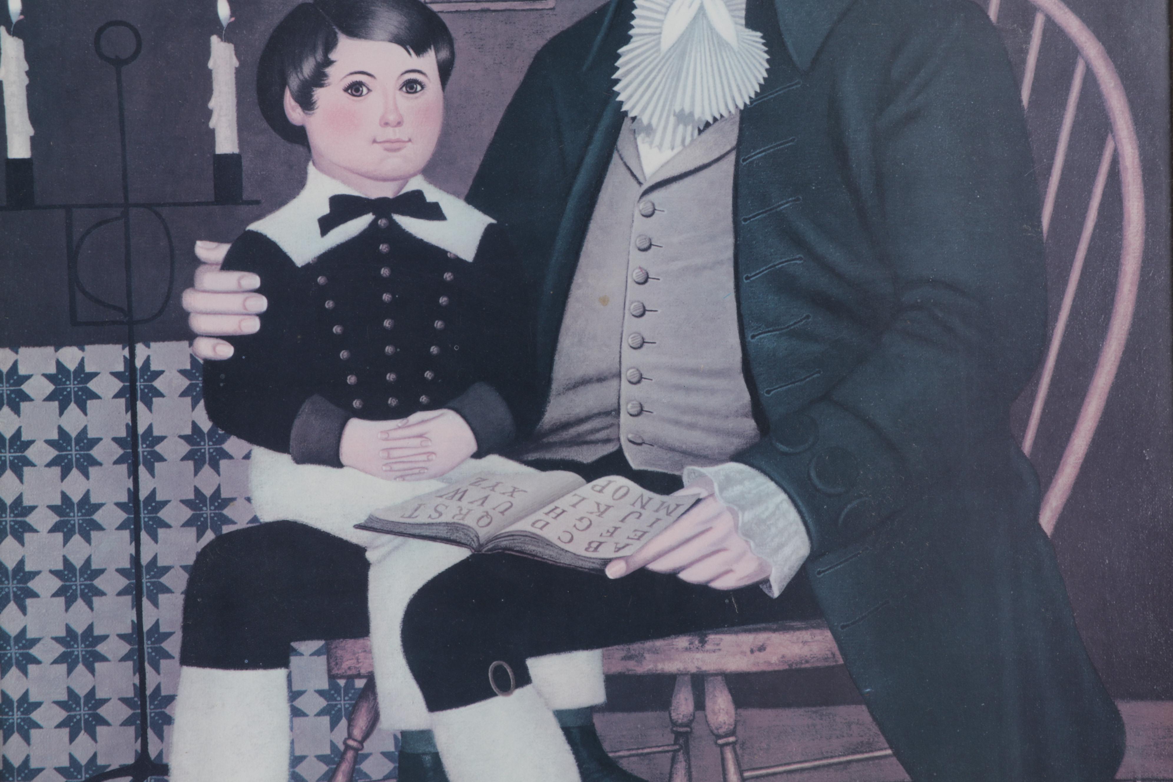 Family Portrait Folk Art Offset Lithographs After Charles Wysocki, Circa 1985