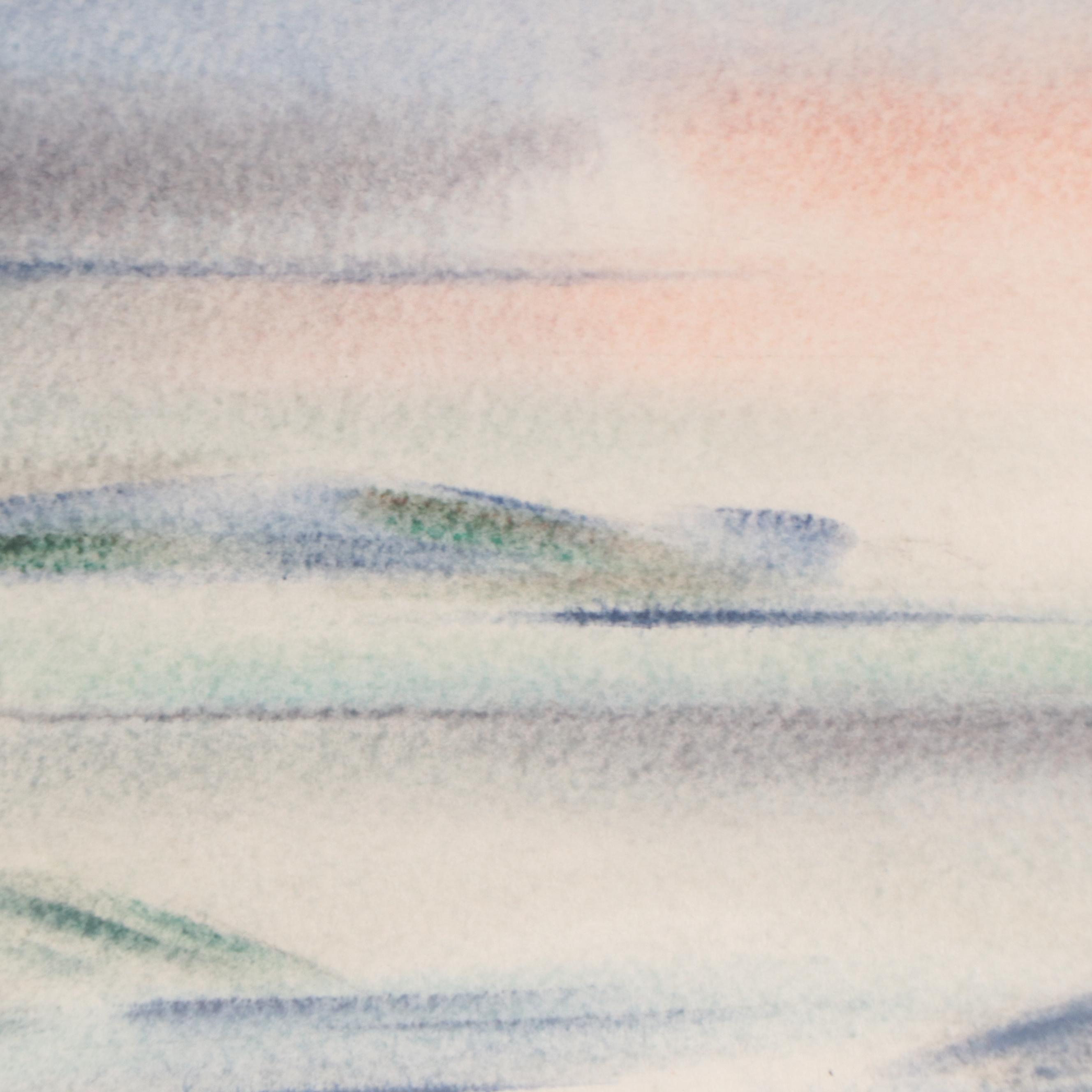 Yngve H. Olsen Modernist Watercolor Painting of Landscape, Mid-20th Century