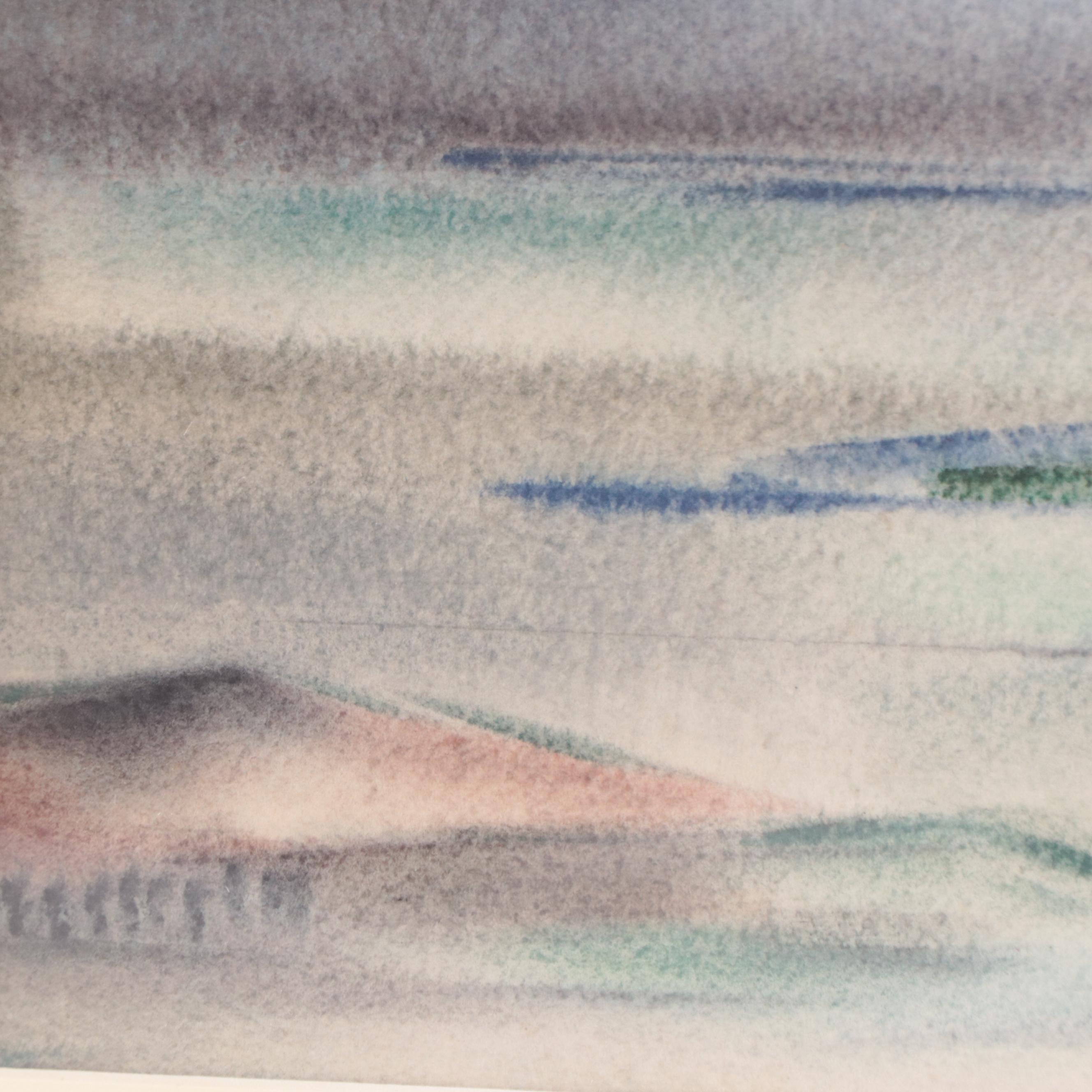 Yngve H. Olsen Modernist Watercolor Painting of Landscape, Mid-20th Century