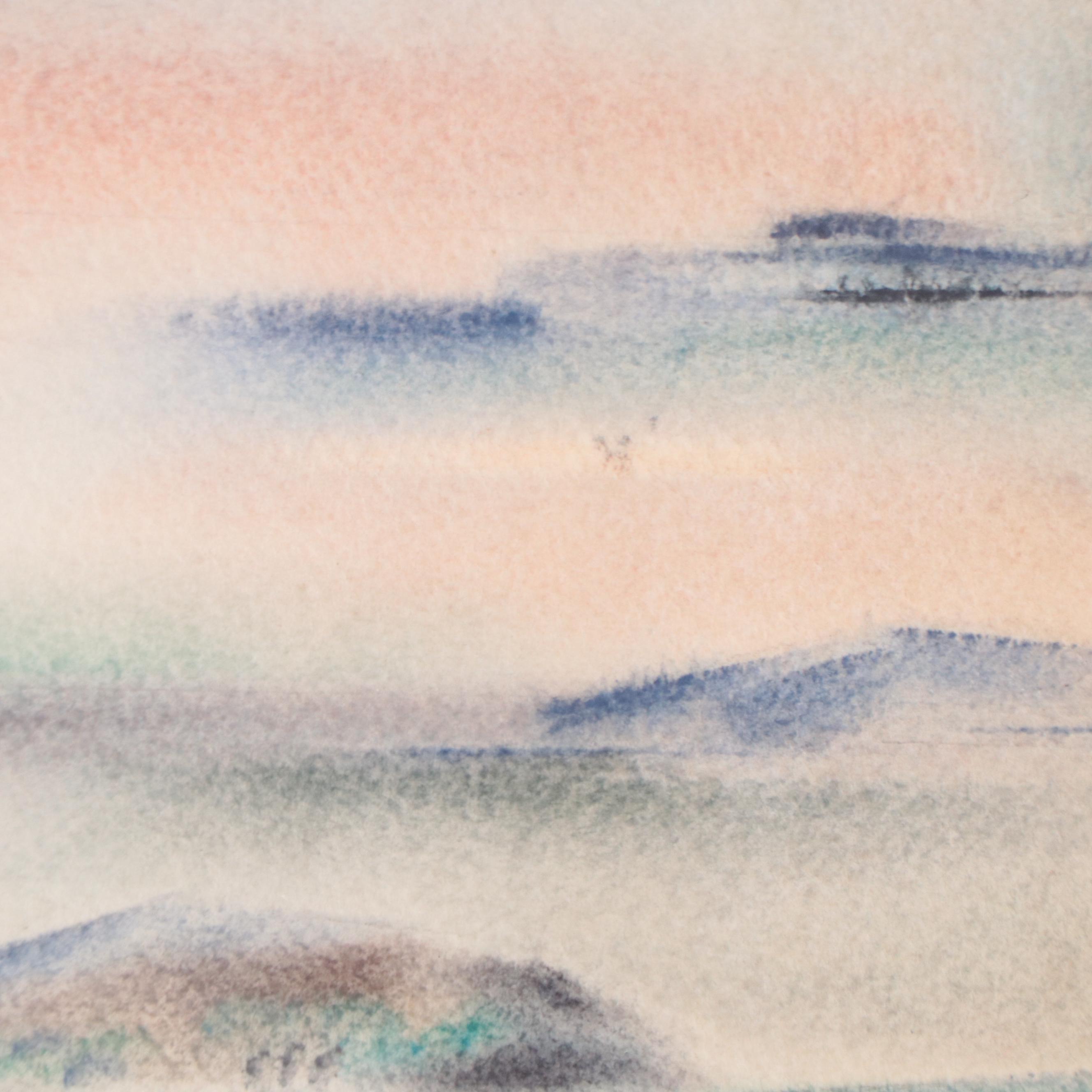 Yngve H. Olsen Modernist Watercolor Painting of Landscape, Mid-20th Century