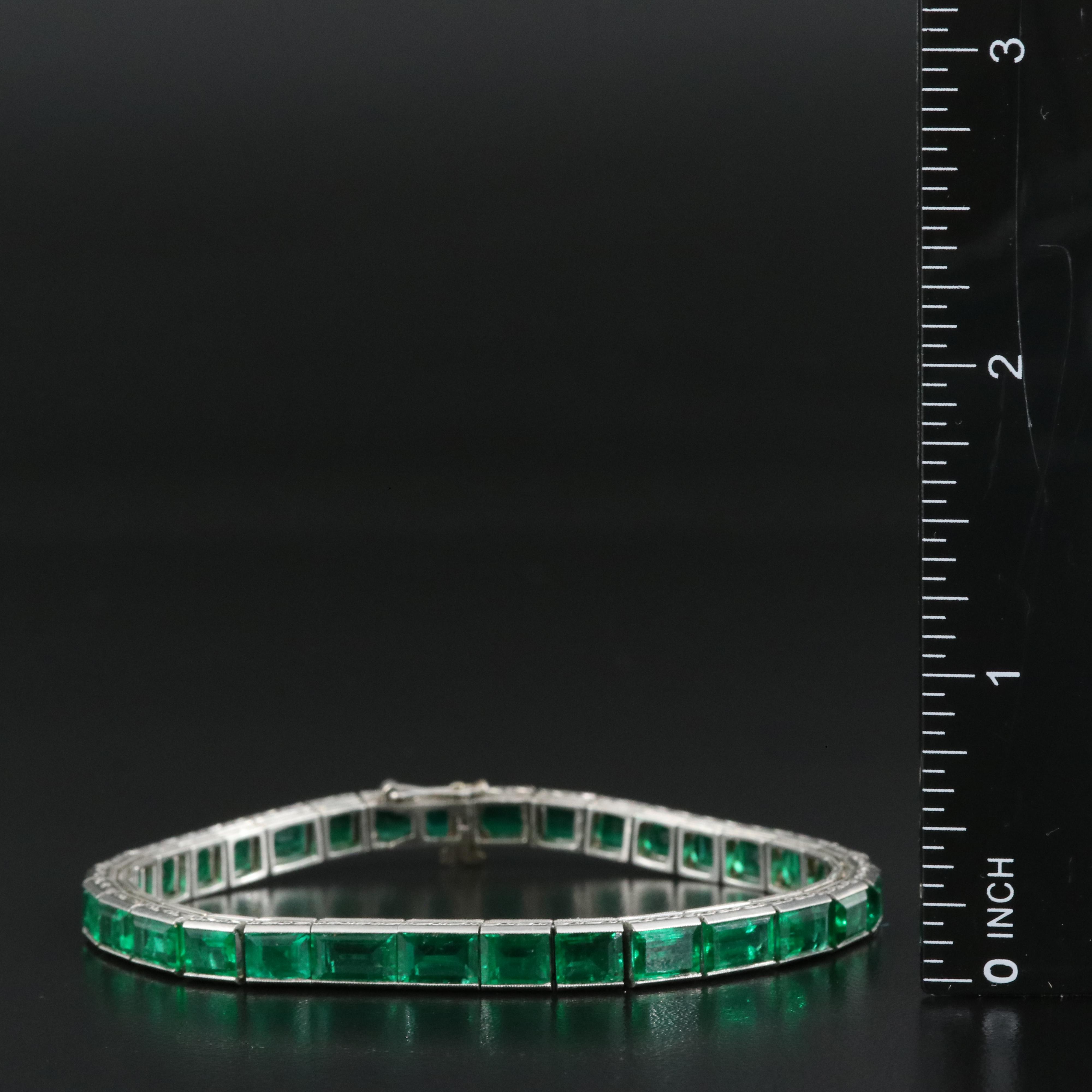Art Deco Platinum 18.00 CTW Emerald Line Bracelet