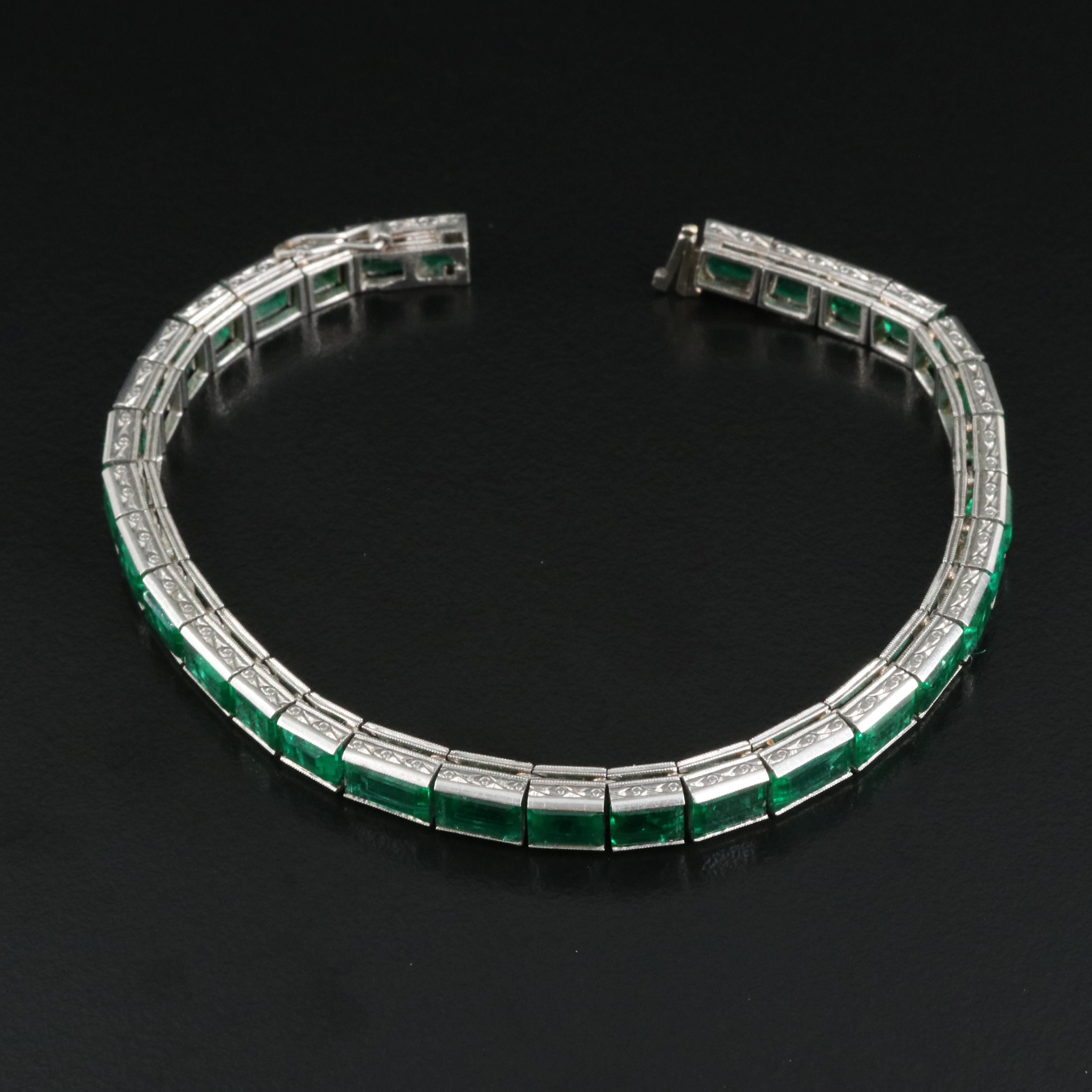 Art Deco Platinum 18.00 CTW Emerald Line Bracelet
