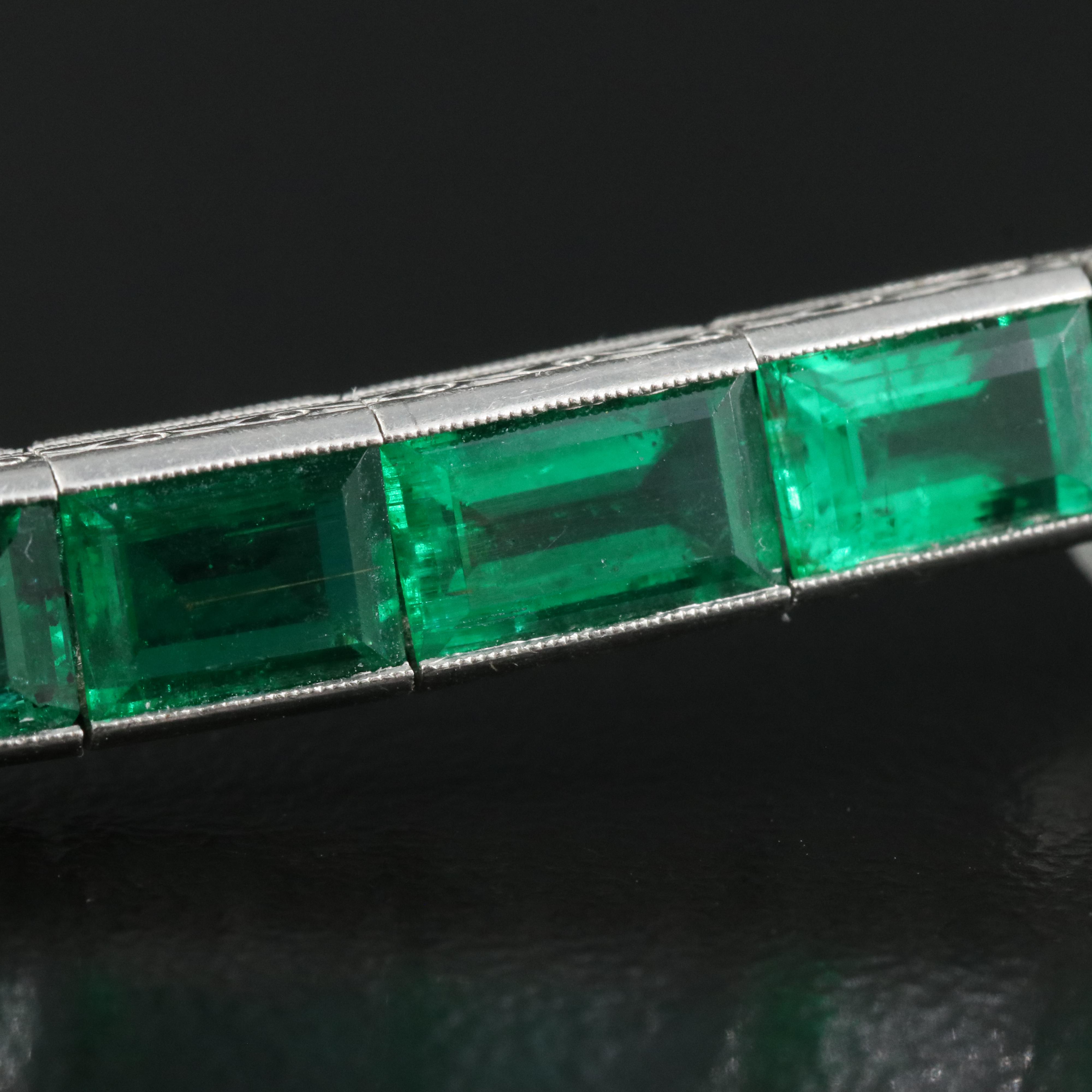 Art Deco Platinum 18.00 CTW Emerald Line Bracelet