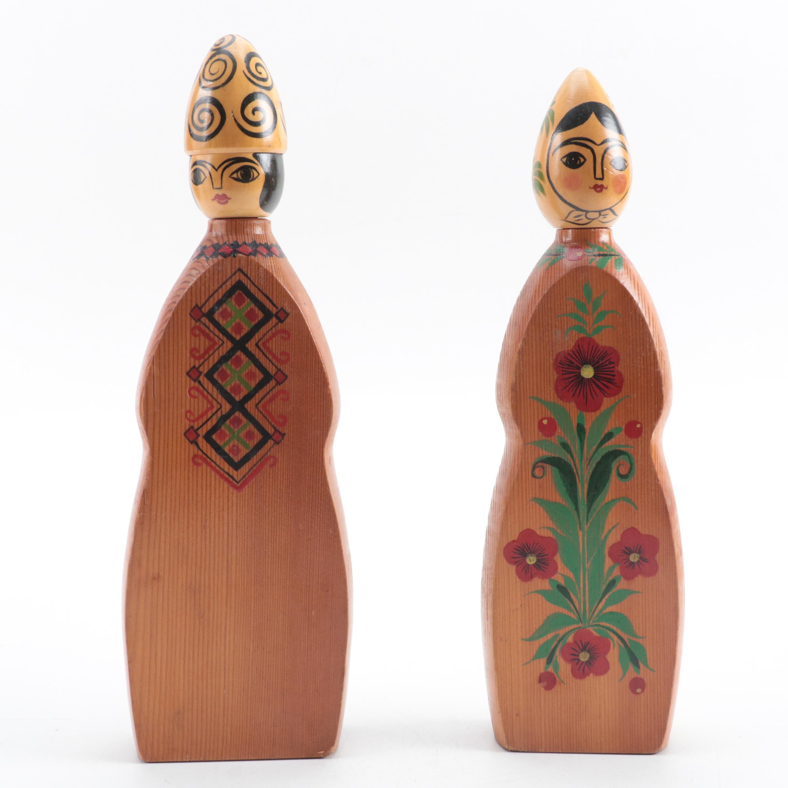 Russian Wood Decanters and Cups Set