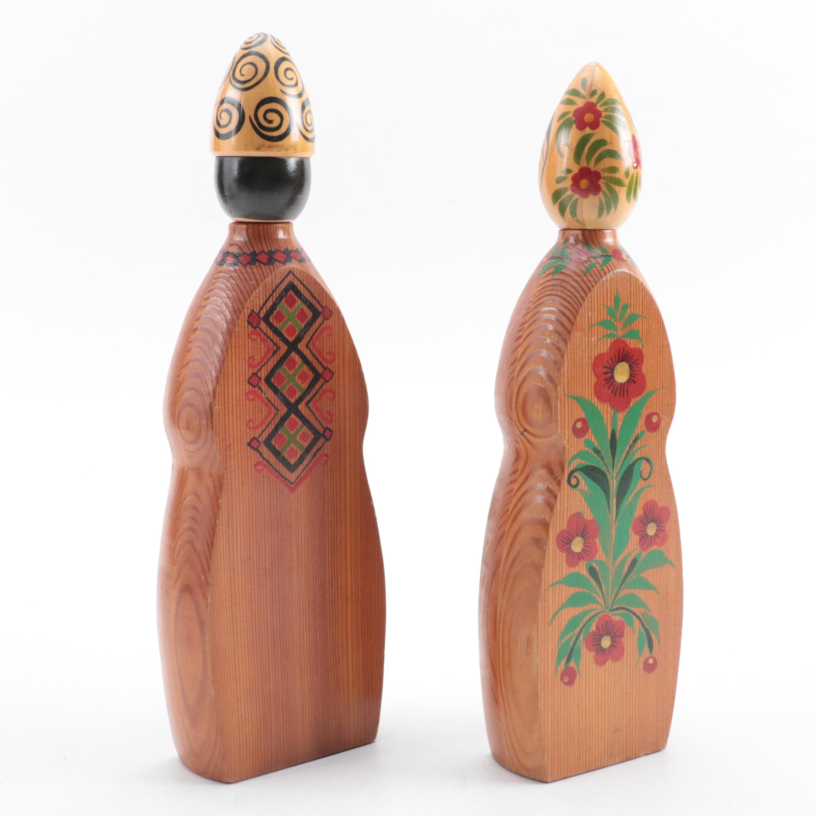 Russian Wood Decanters and Cups Set