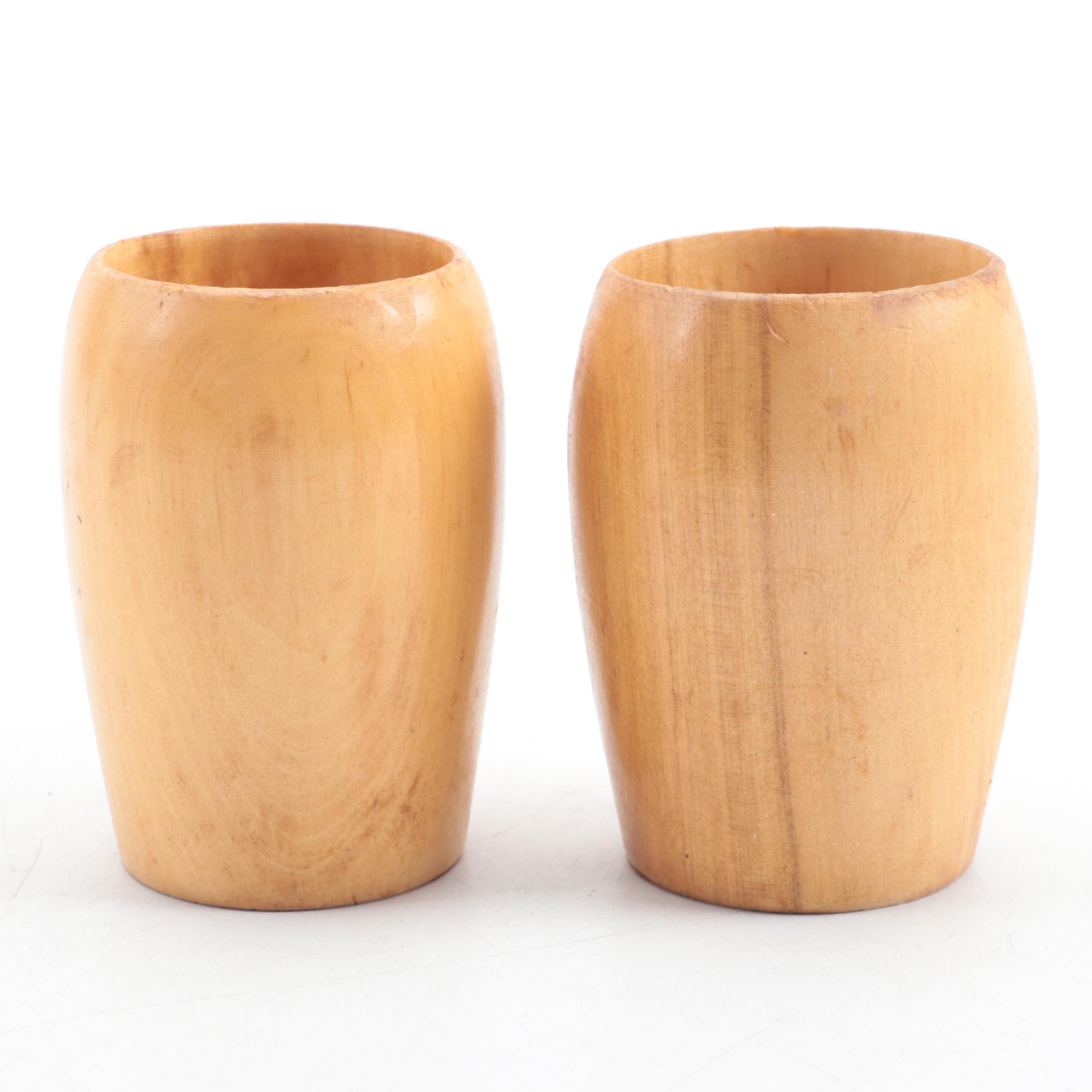 Russian Wood Decanters and Cups Set