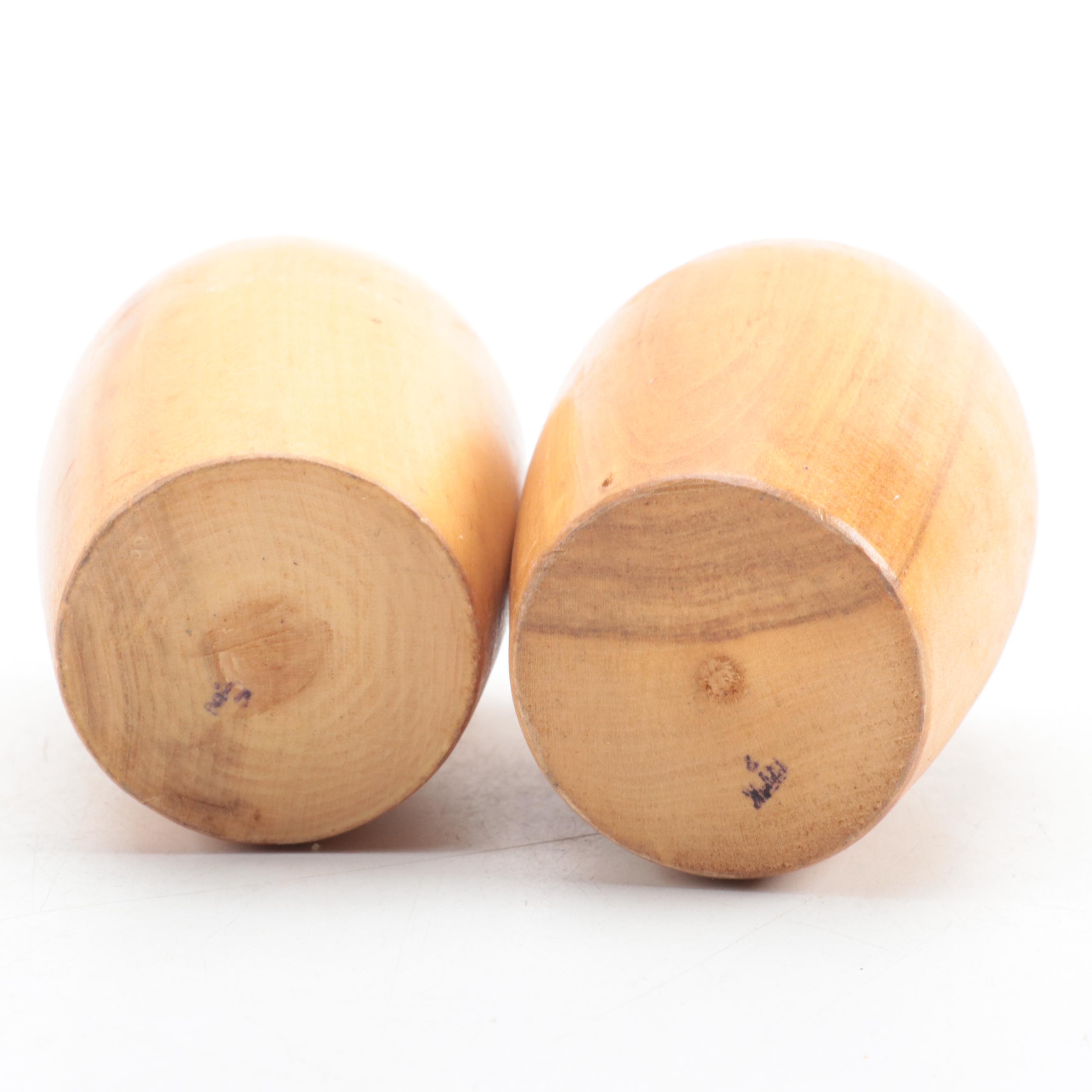 Russian Wood Decanters and Cups Set