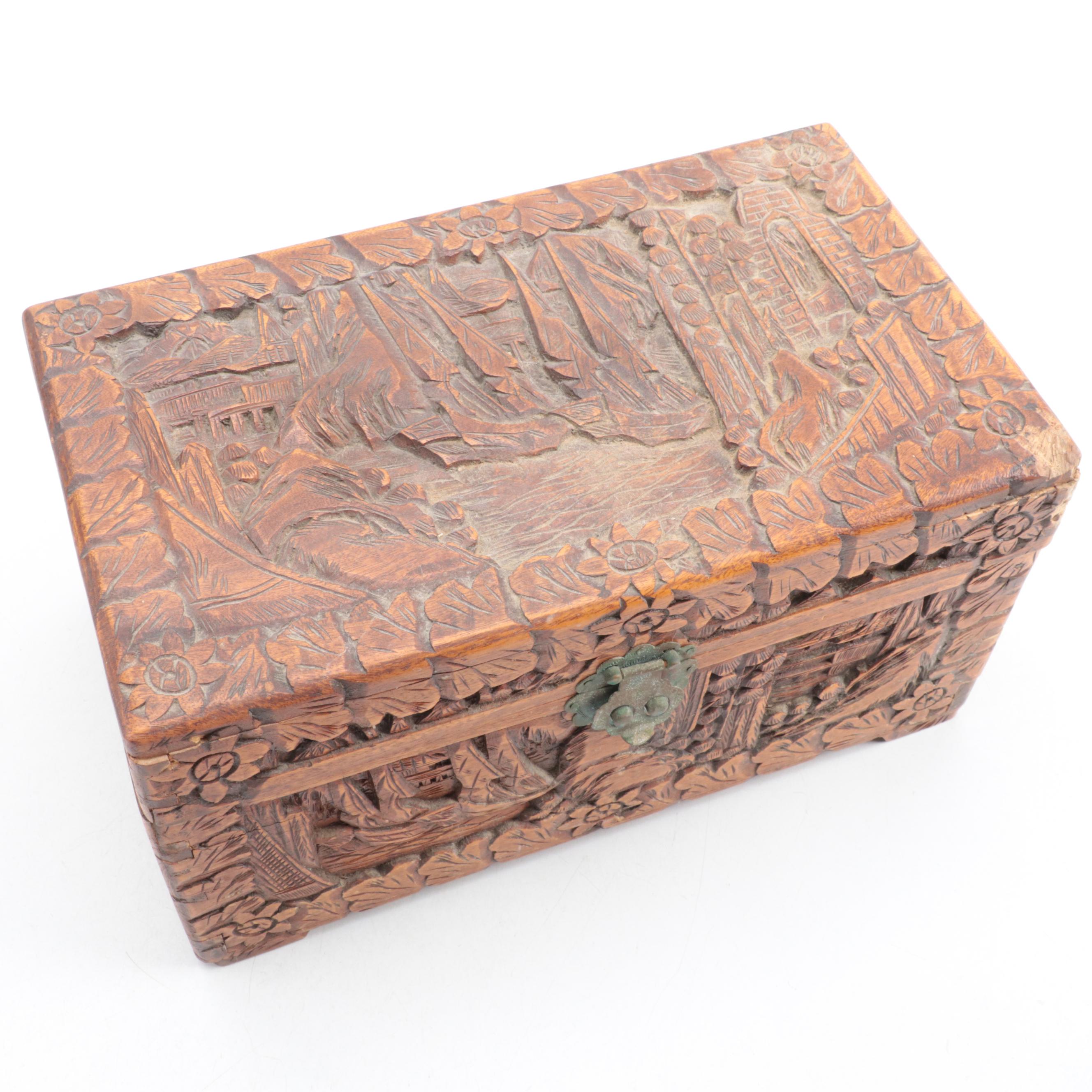 Hand-Carved Cedar Wood Small Chest