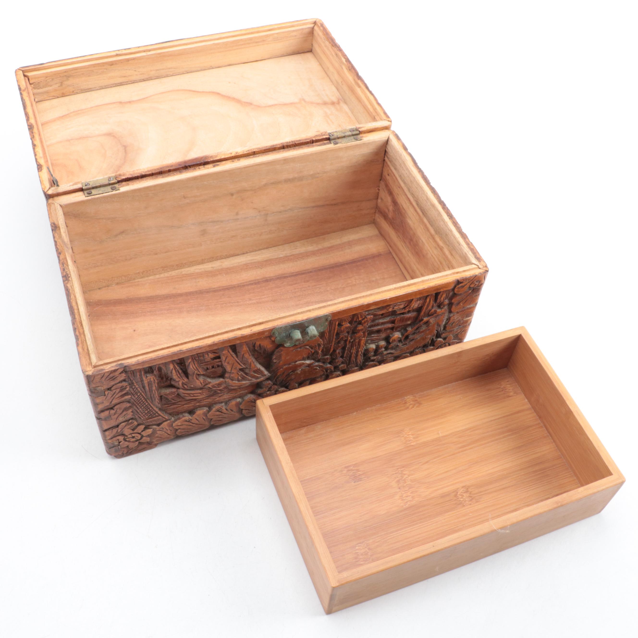 Hand-Carved Cedar Wood Small Chest