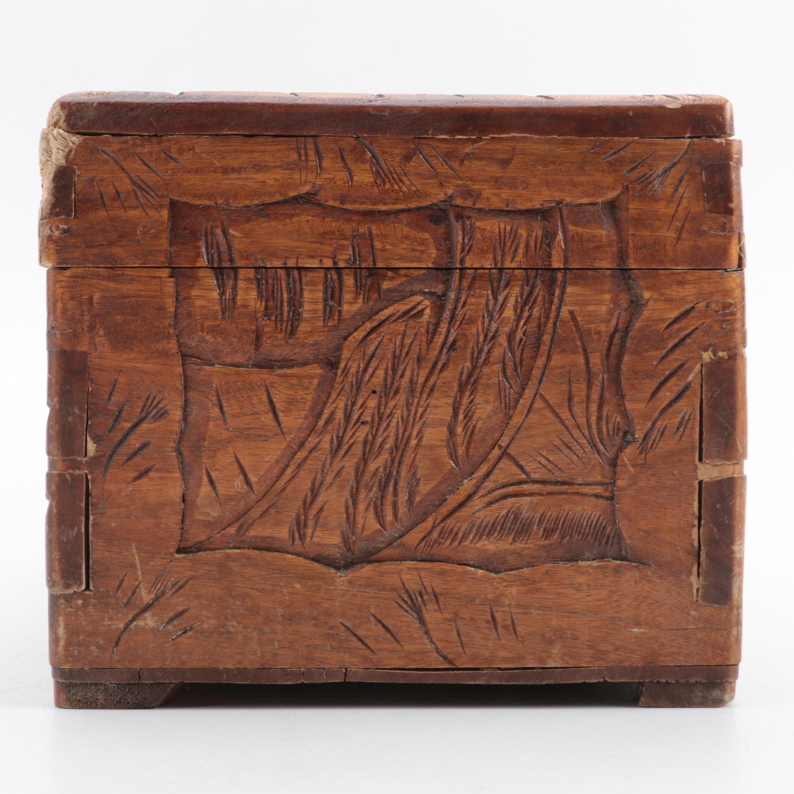 Hand-Carved Cedar Wood Small Chest