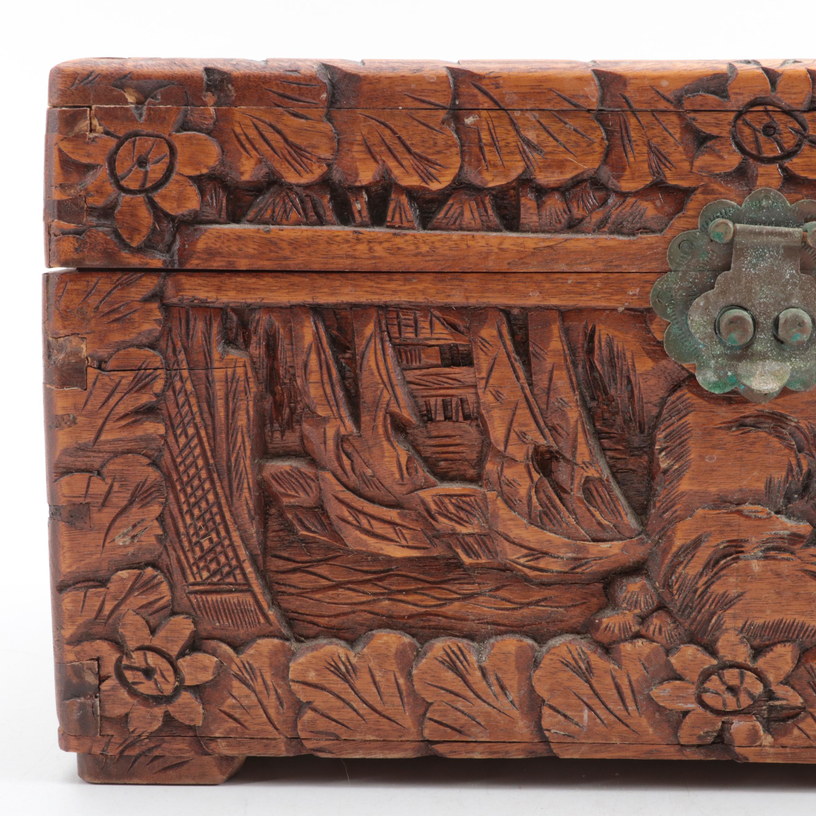 Hand-Carved Cedar Wood Small Chest