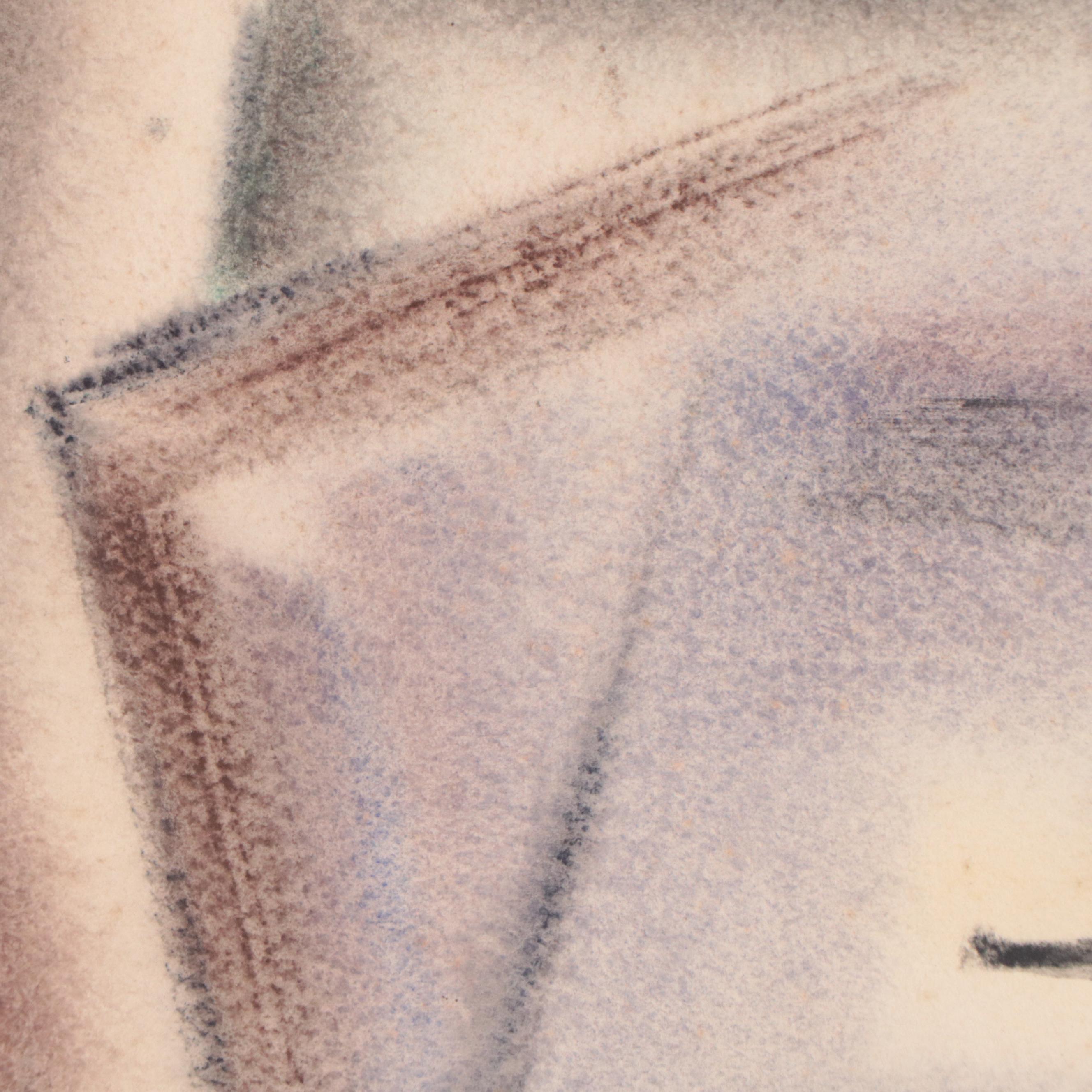 Yngve H. Olsen Modernist Watercolor Painting of Landscape, 1952