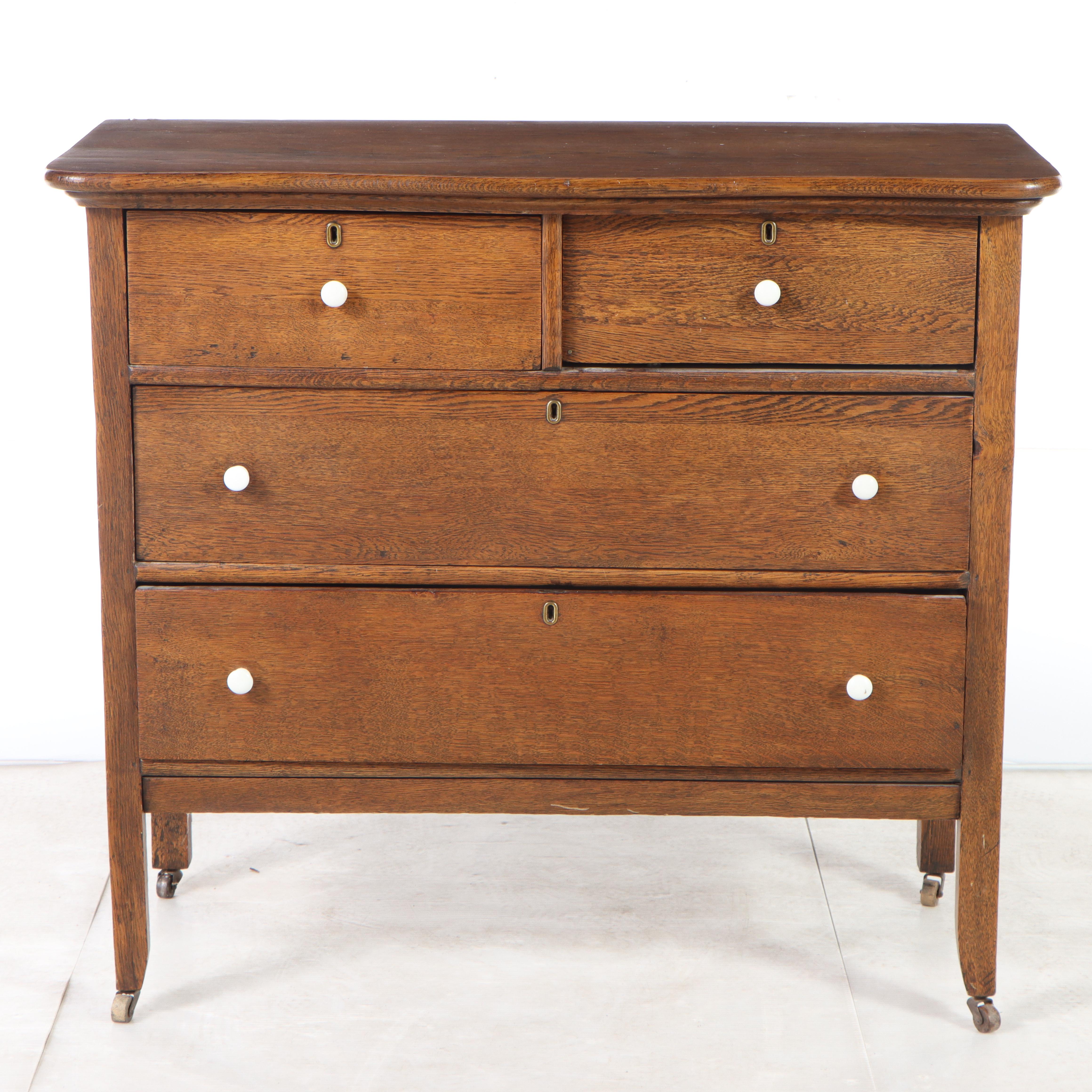 Late Victorian Oak Four-Drawer Dresser, Late 19th/Early 20th Century