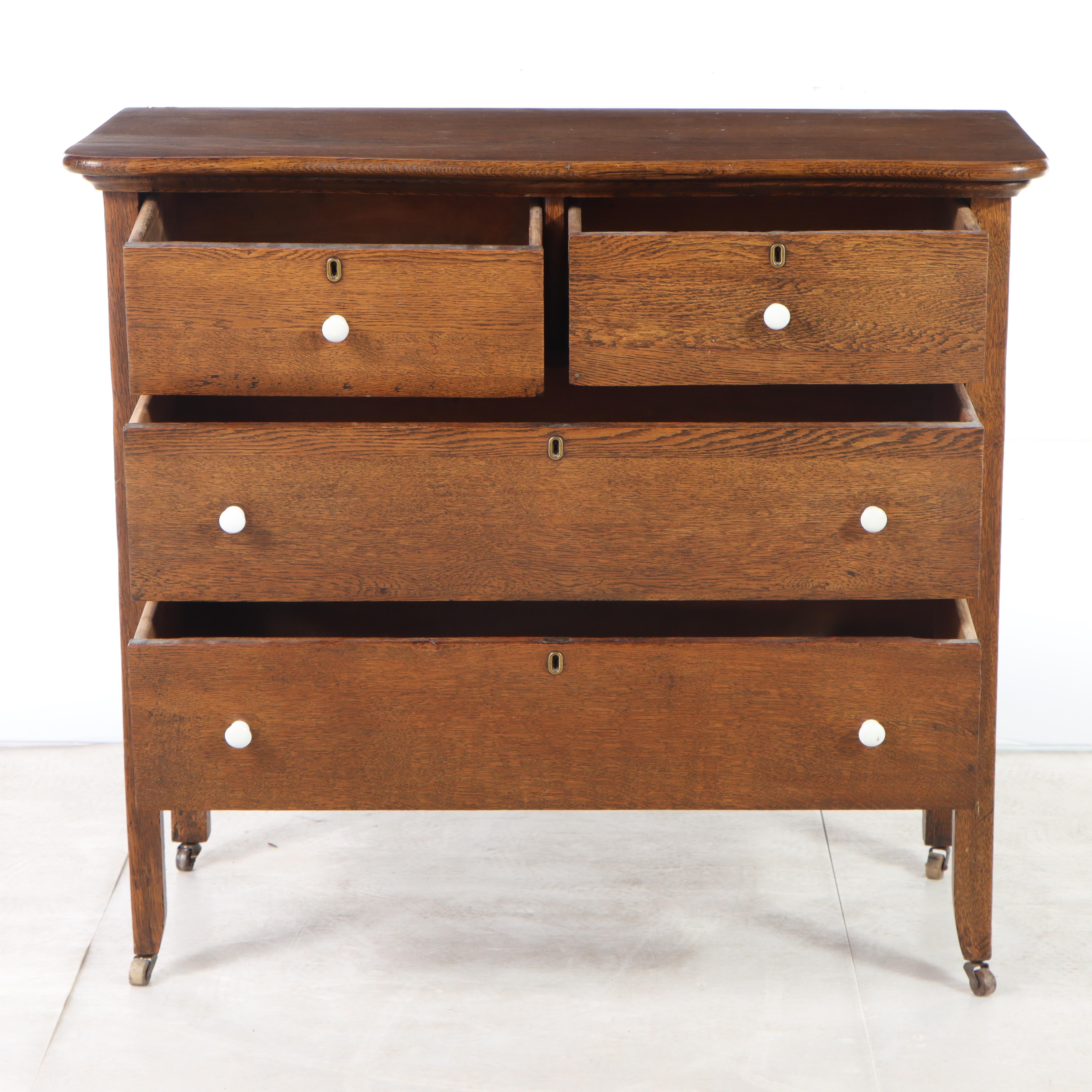 Late Victorian Oak Four-Drawer Dresser, Late 19th/Early 20th Century