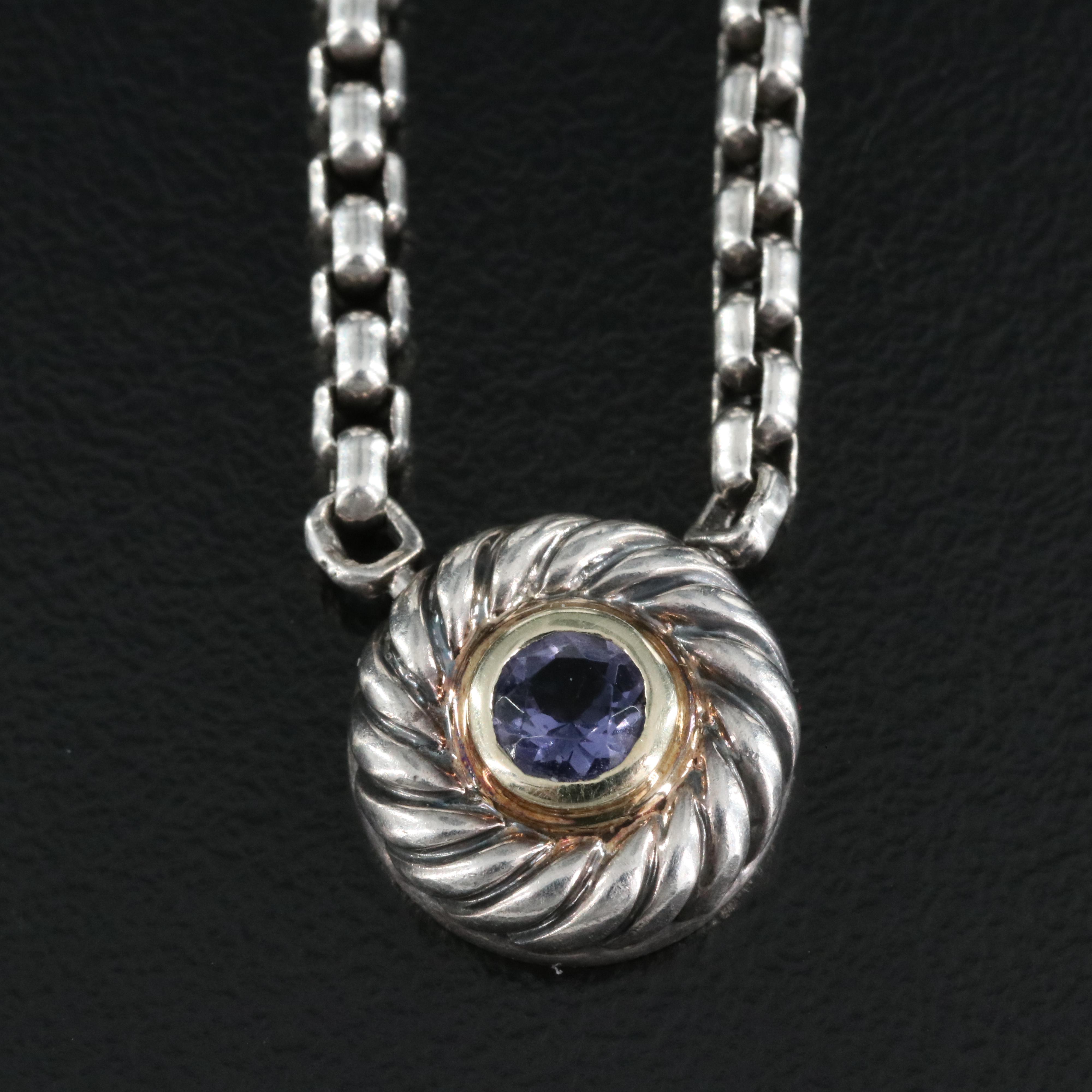 David Yurman "Cookie" Sterling Iolite Necklace with 14K Accent