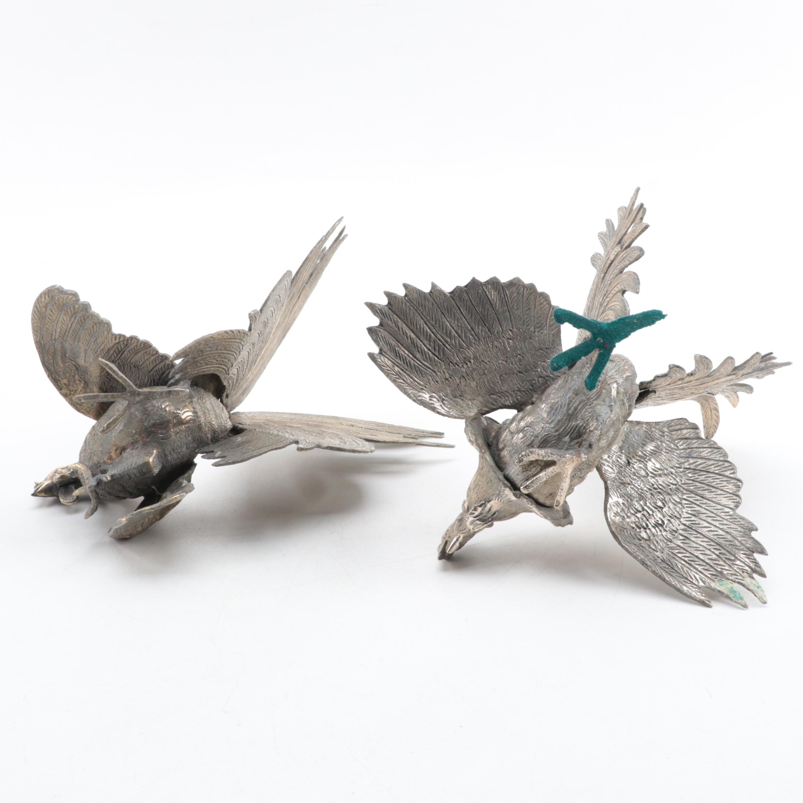 Pair of Cast Metal and Brass Fighting Roosters Figurines
