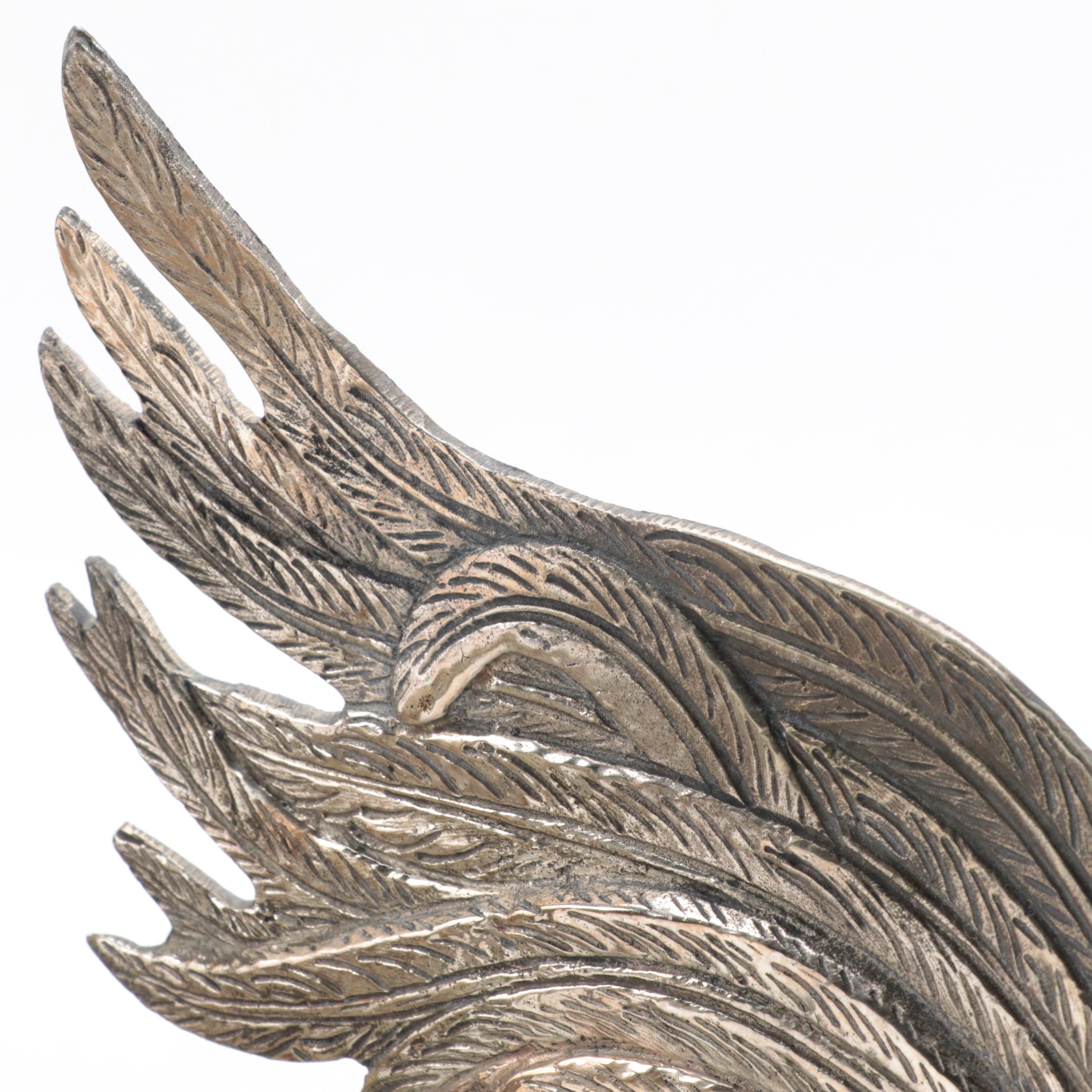 Pair of Cast Metal and Brass Fighting Roosters Figurines