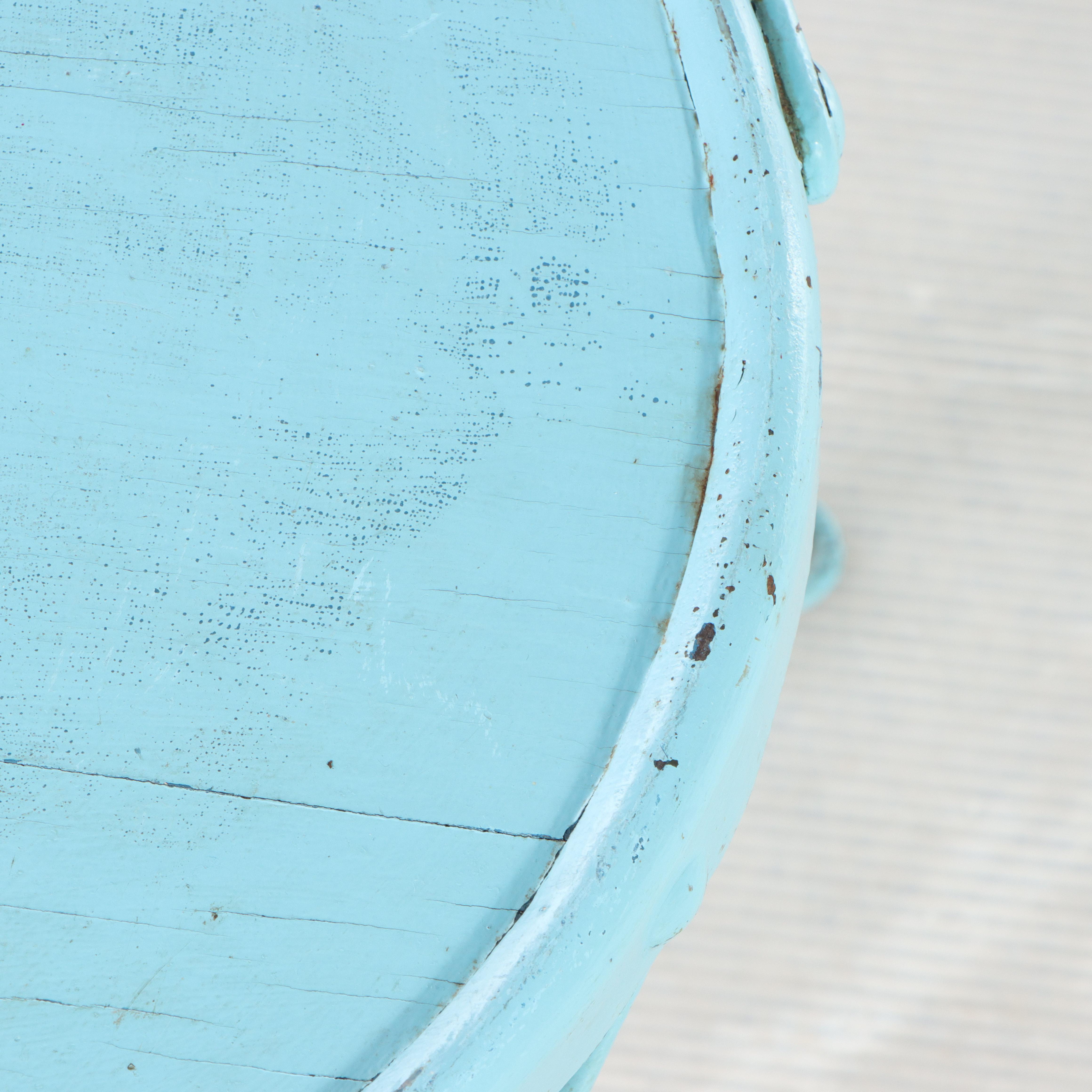 Four Blue-Painted Twisted Wire and Wood Seat Ice Cream Parlor Chairs