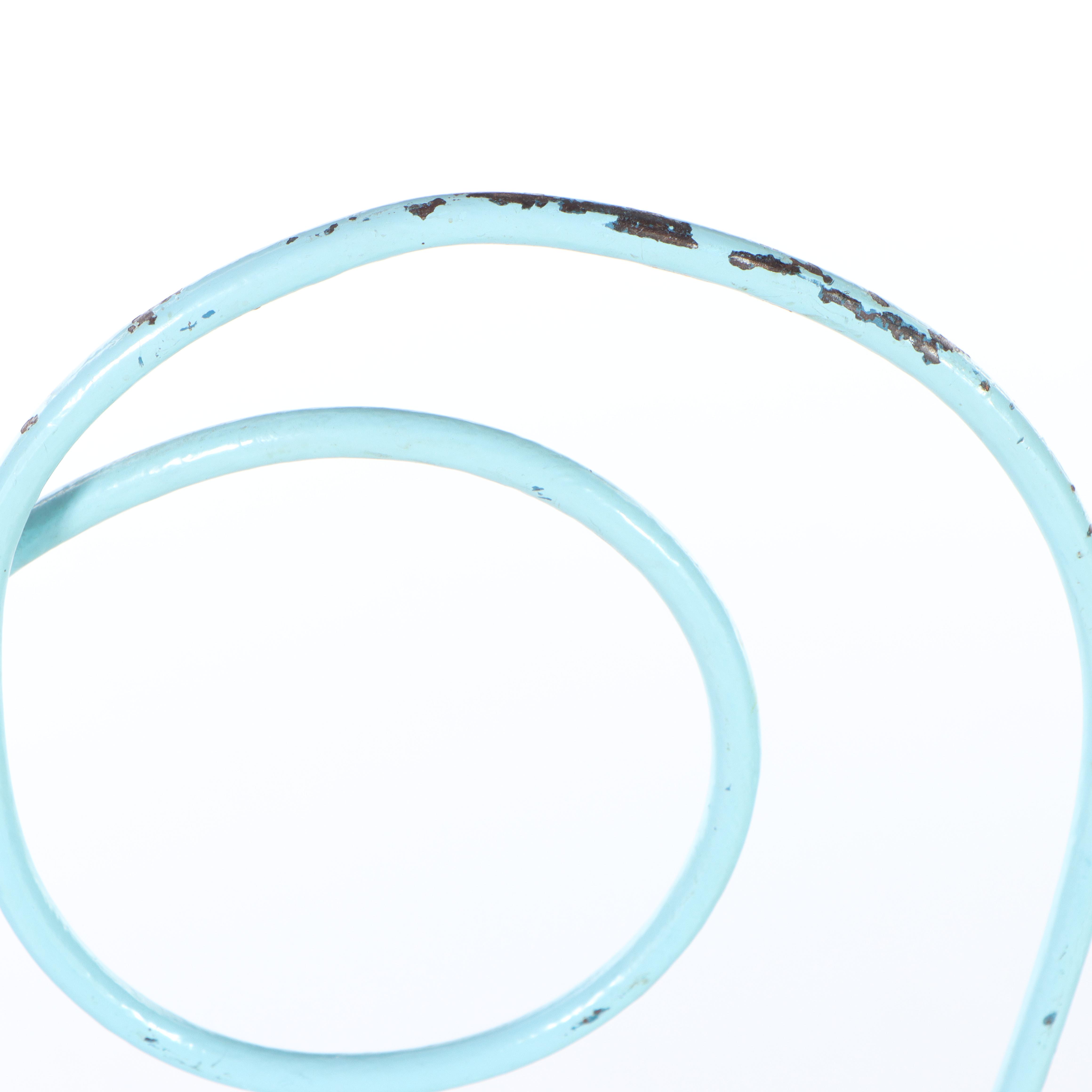 Four Blue-Painted Twisted Wire and Wood Seat Ice Cream Parlor Chairs